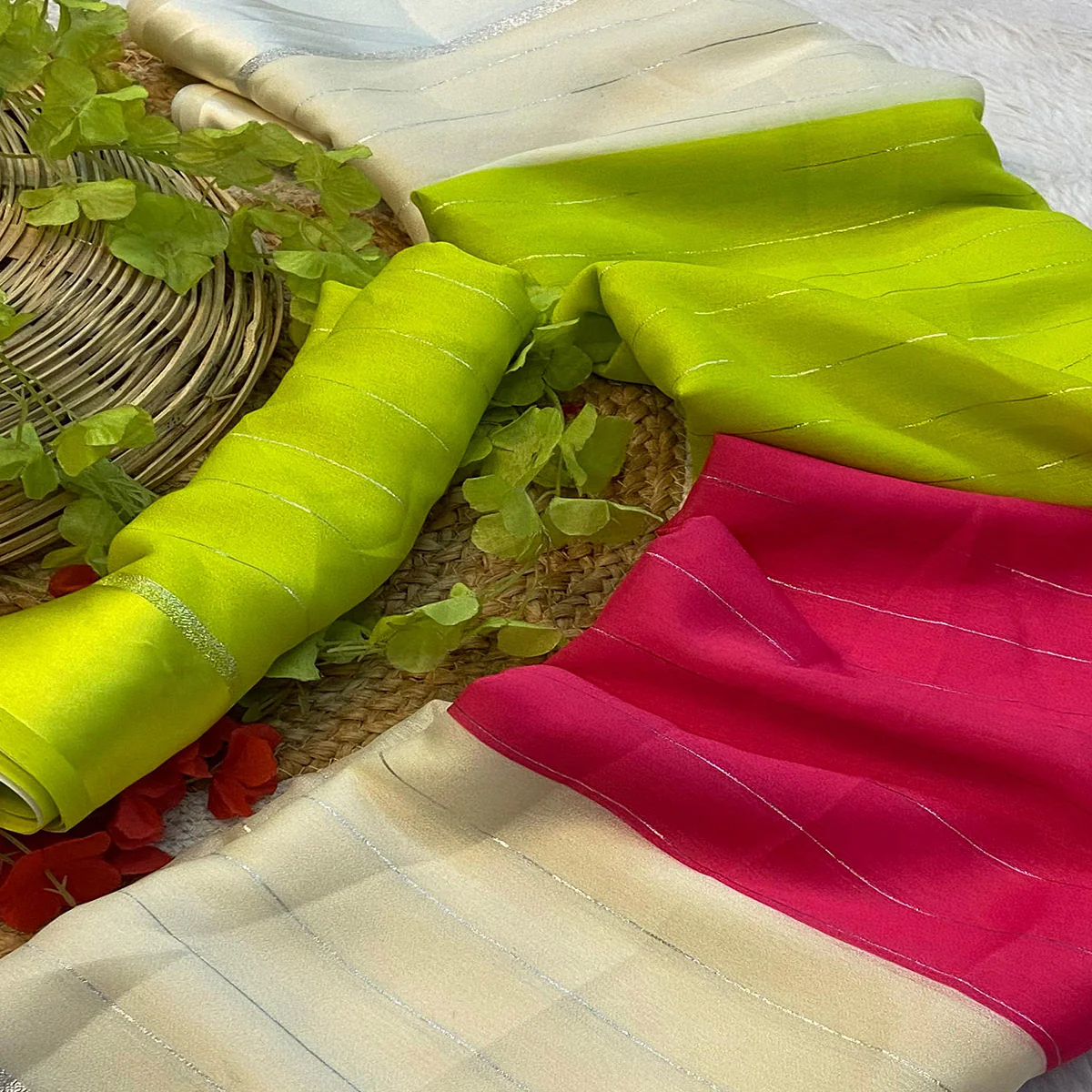 Multicolor Geometric Weaving Georgette Saree - Image 2