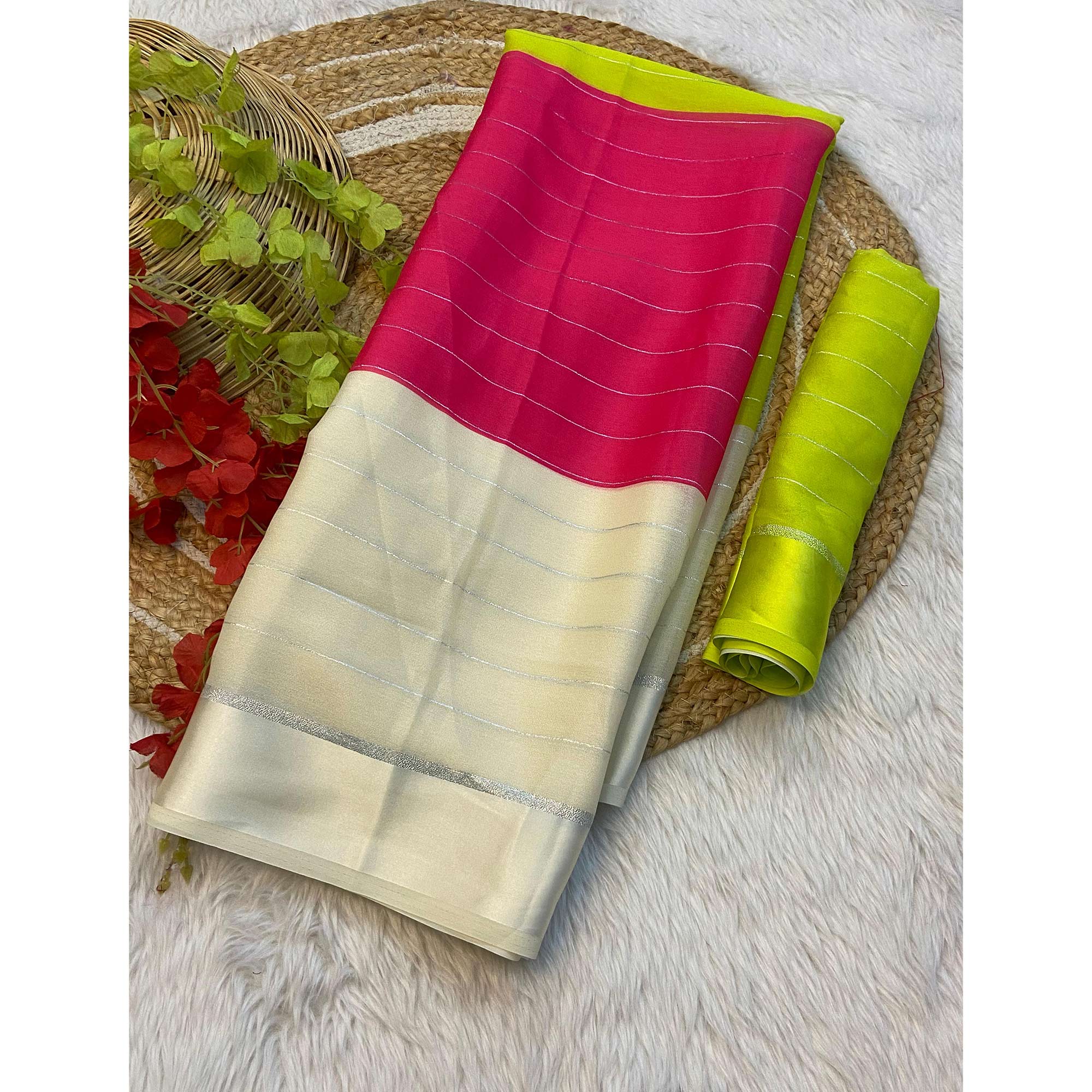 Multicolor Geometric Weaving Georgette Saree - Image 5