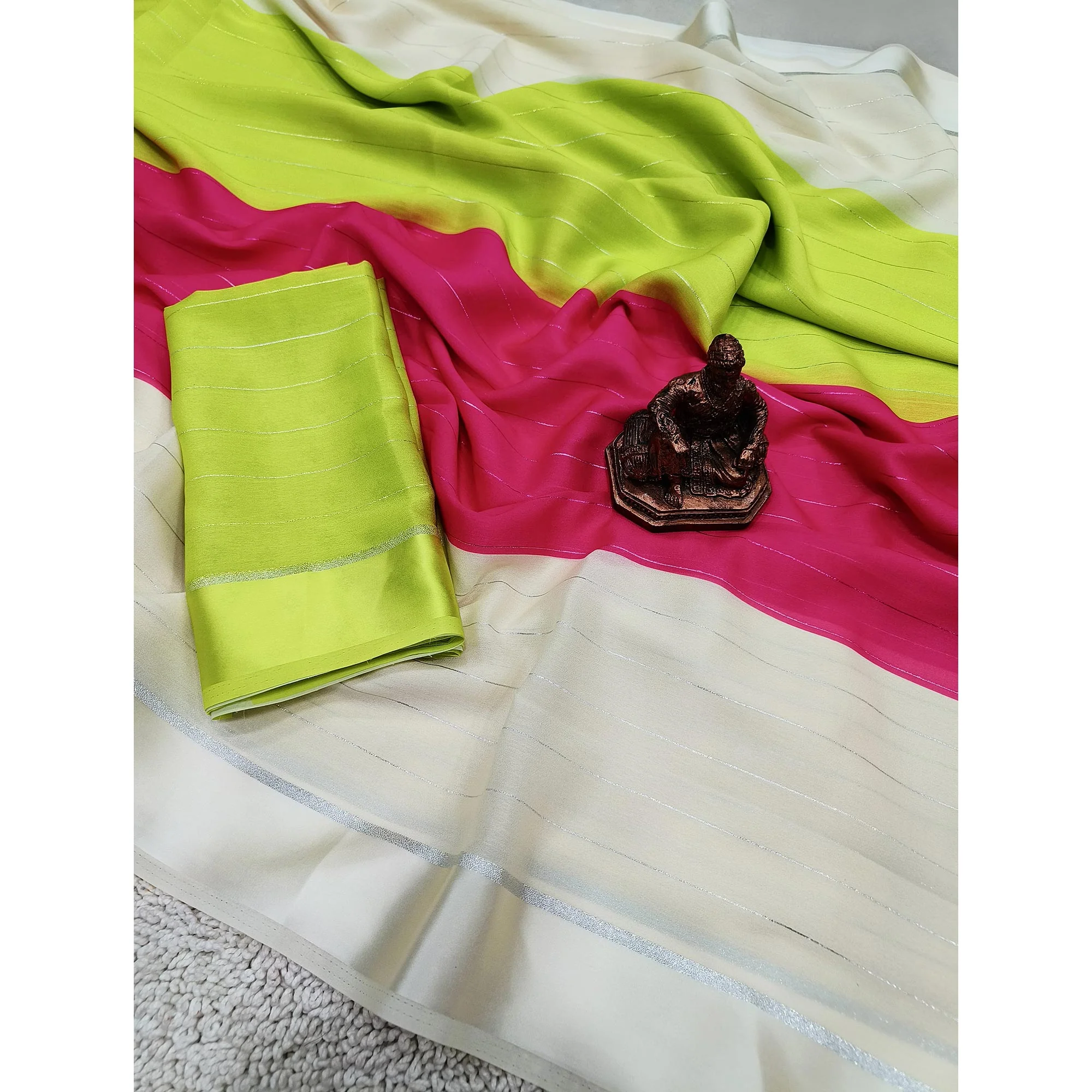 Multicolor Geometric Weaving Georgette Saree - Image 6