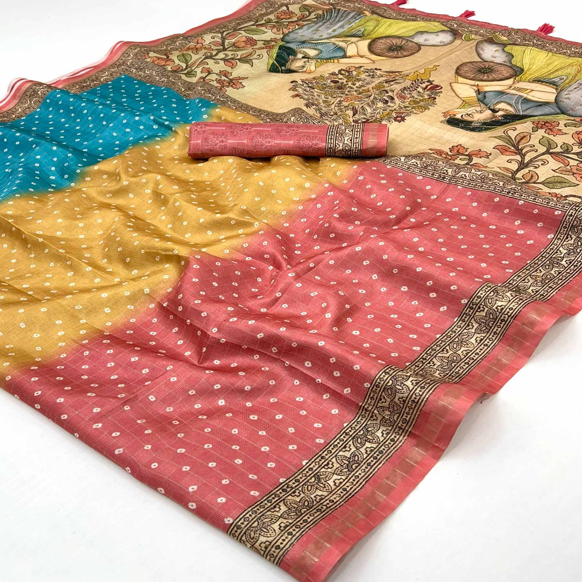 Multicolor Maheshwari Cotton Silk Saree with Bandhani Patterns - Image 3