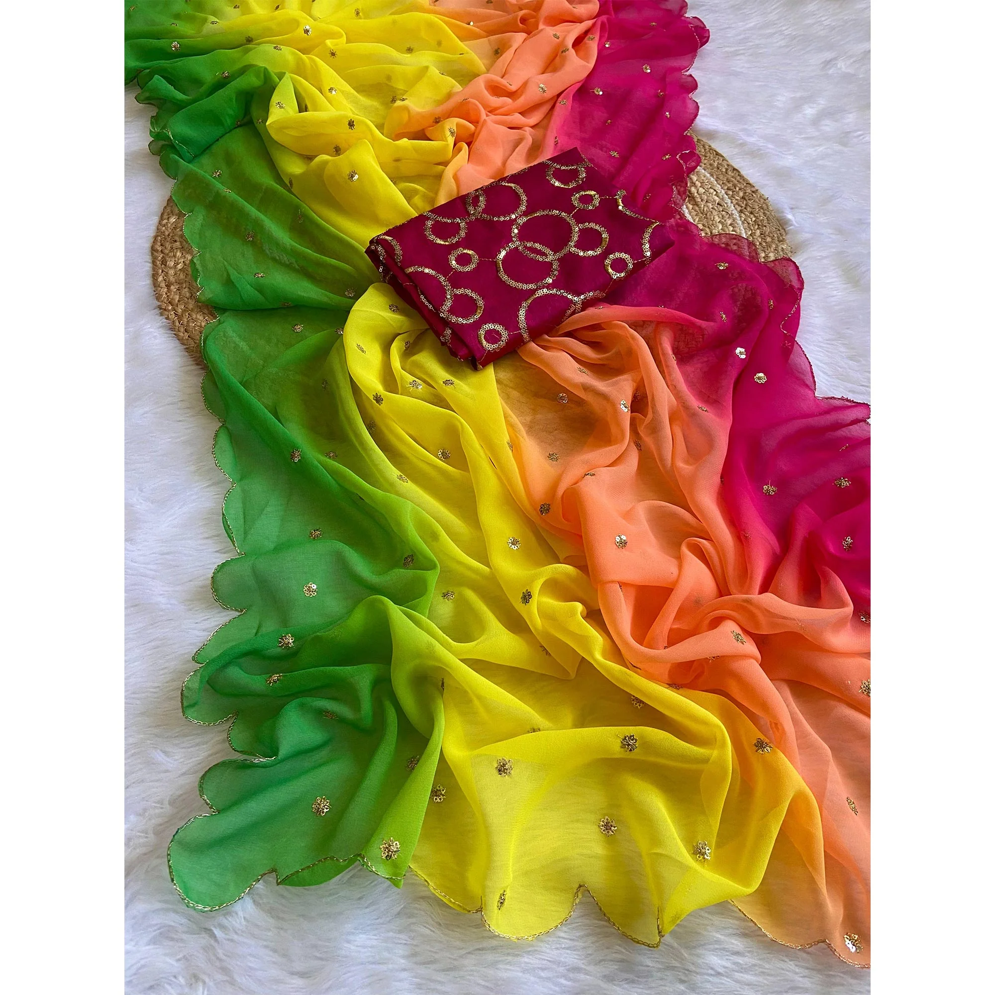 Multicolor Sequins Embroidered Georgette Saree - Image 4