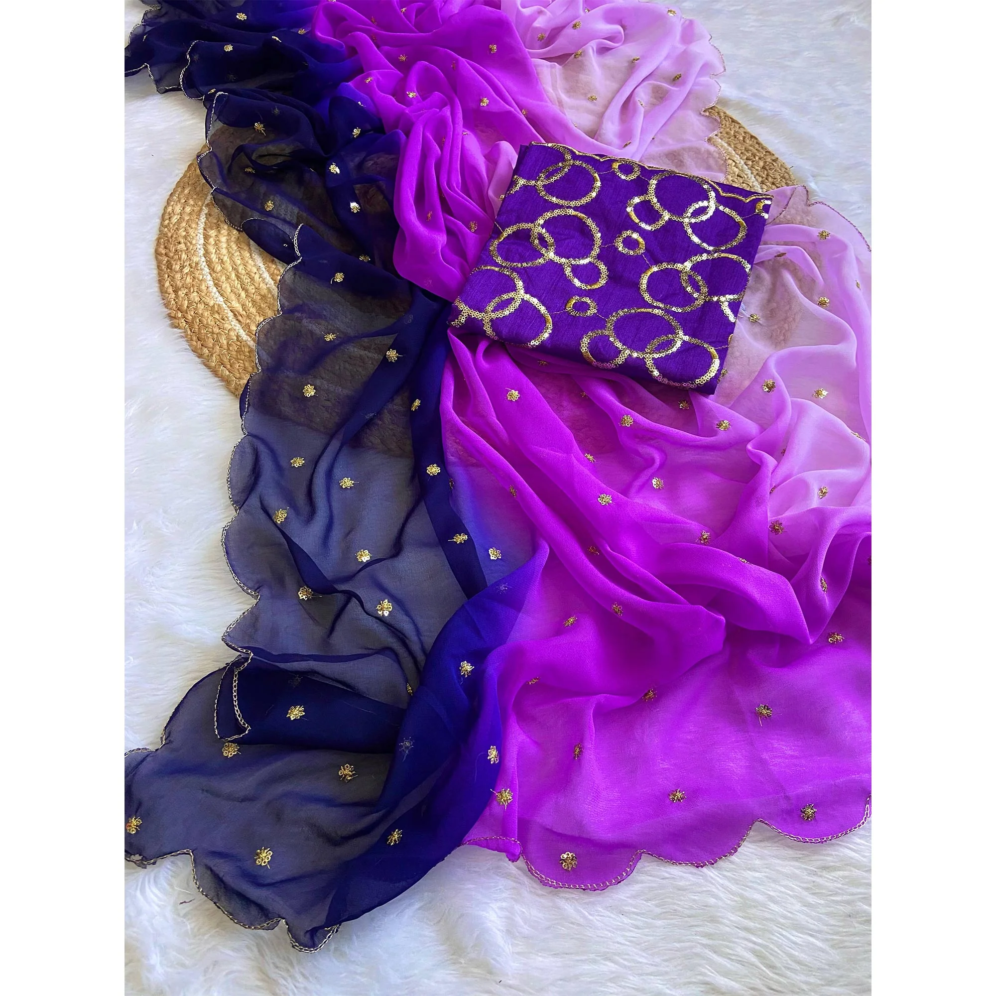 Multicolor Sequins Embroidered Georgette Saree - Image 3