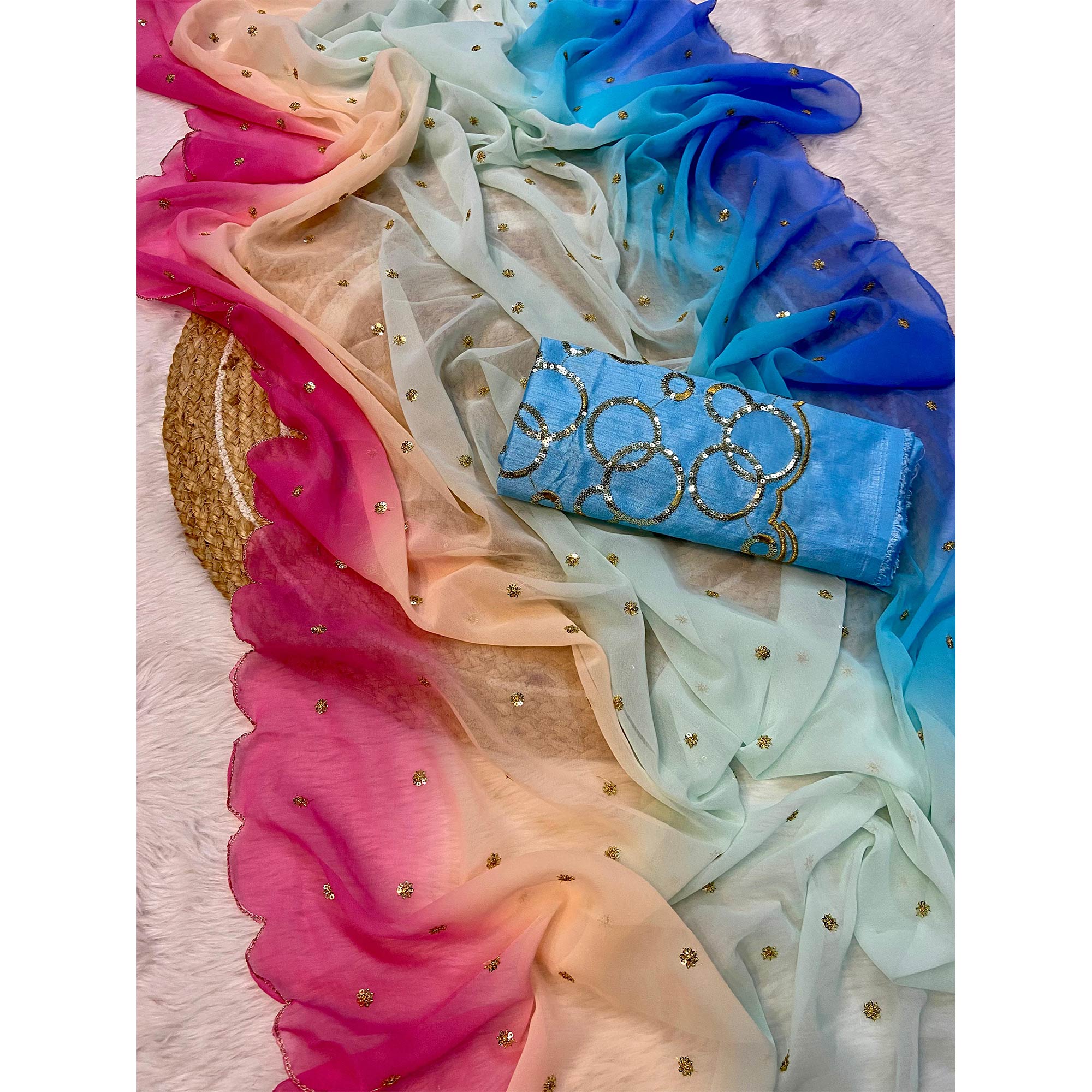 Multicolor Sequins Embroidered Georgette Saree - Image 3