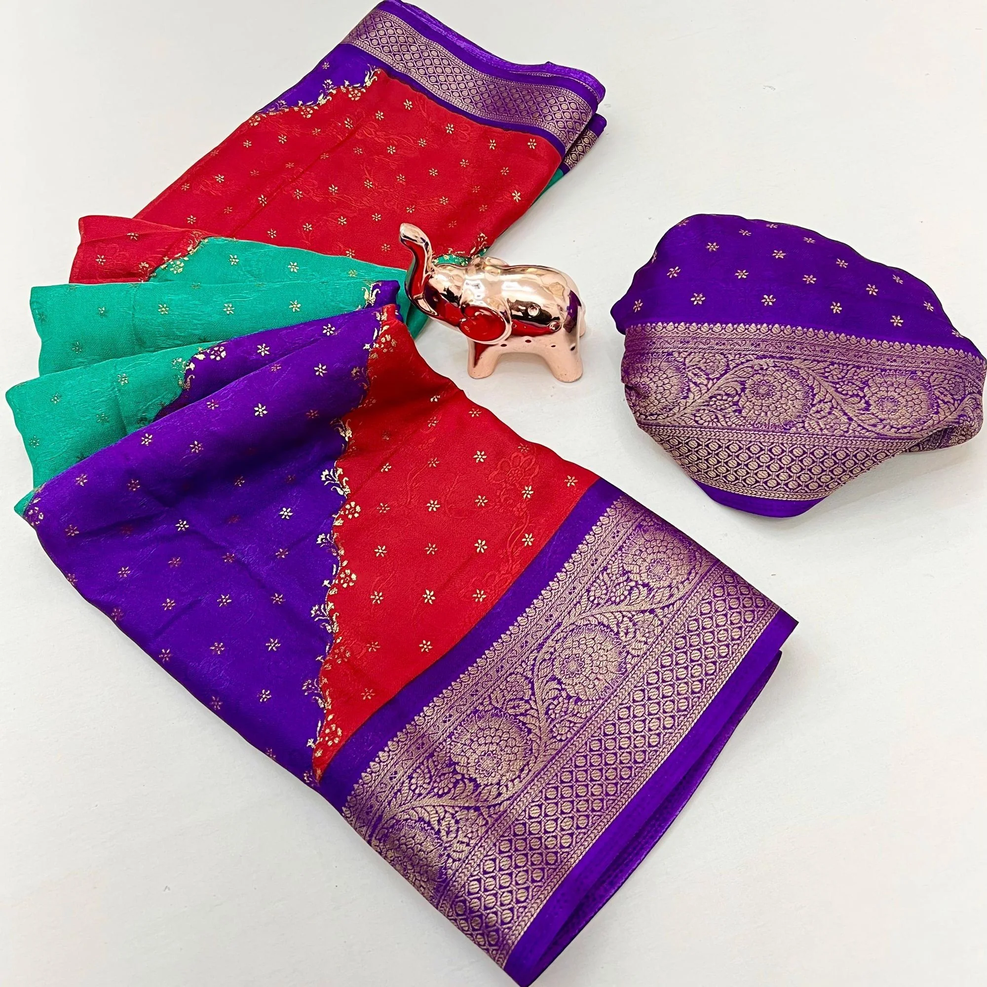 Multicolor Striped Georgette Saree Enhanced with Zari Weaving - Image 2