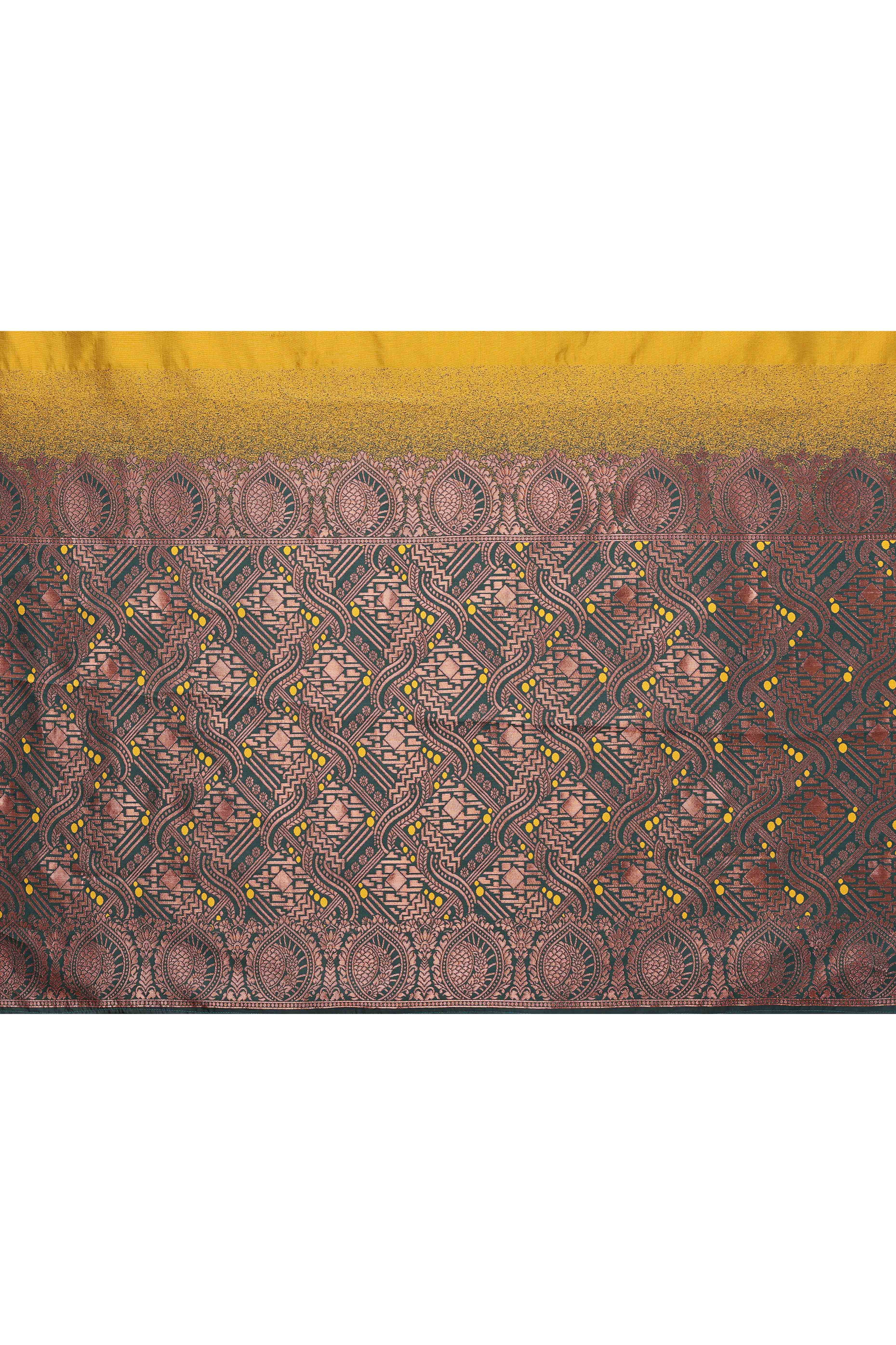 Mustard Banarasi Silk Saree Adorned With Floral Zari Weaving - Image 8