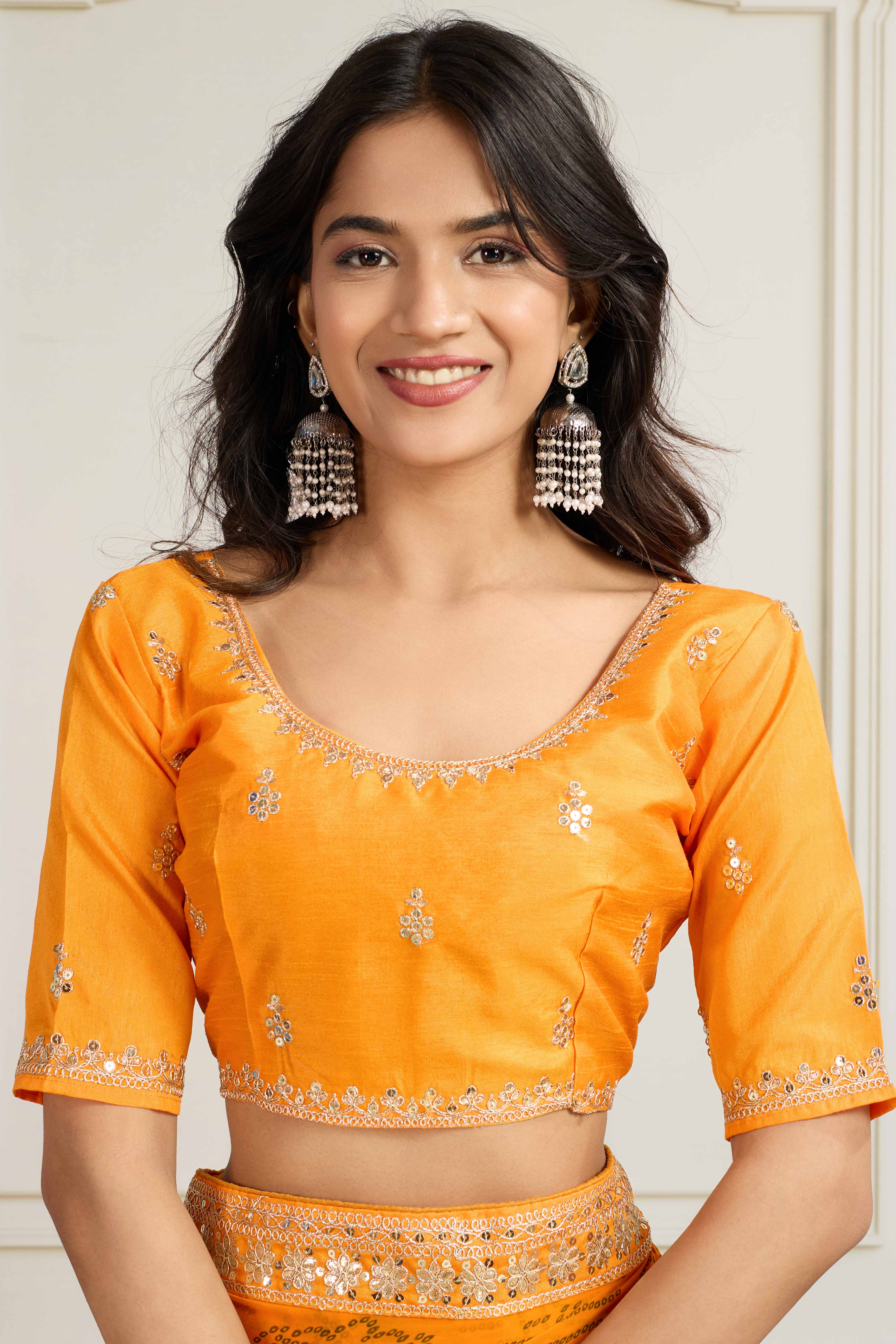 Mustard Bandhani Digital Printed Georgette Saree Enhanced With Cording Embroidered Border - Image 7