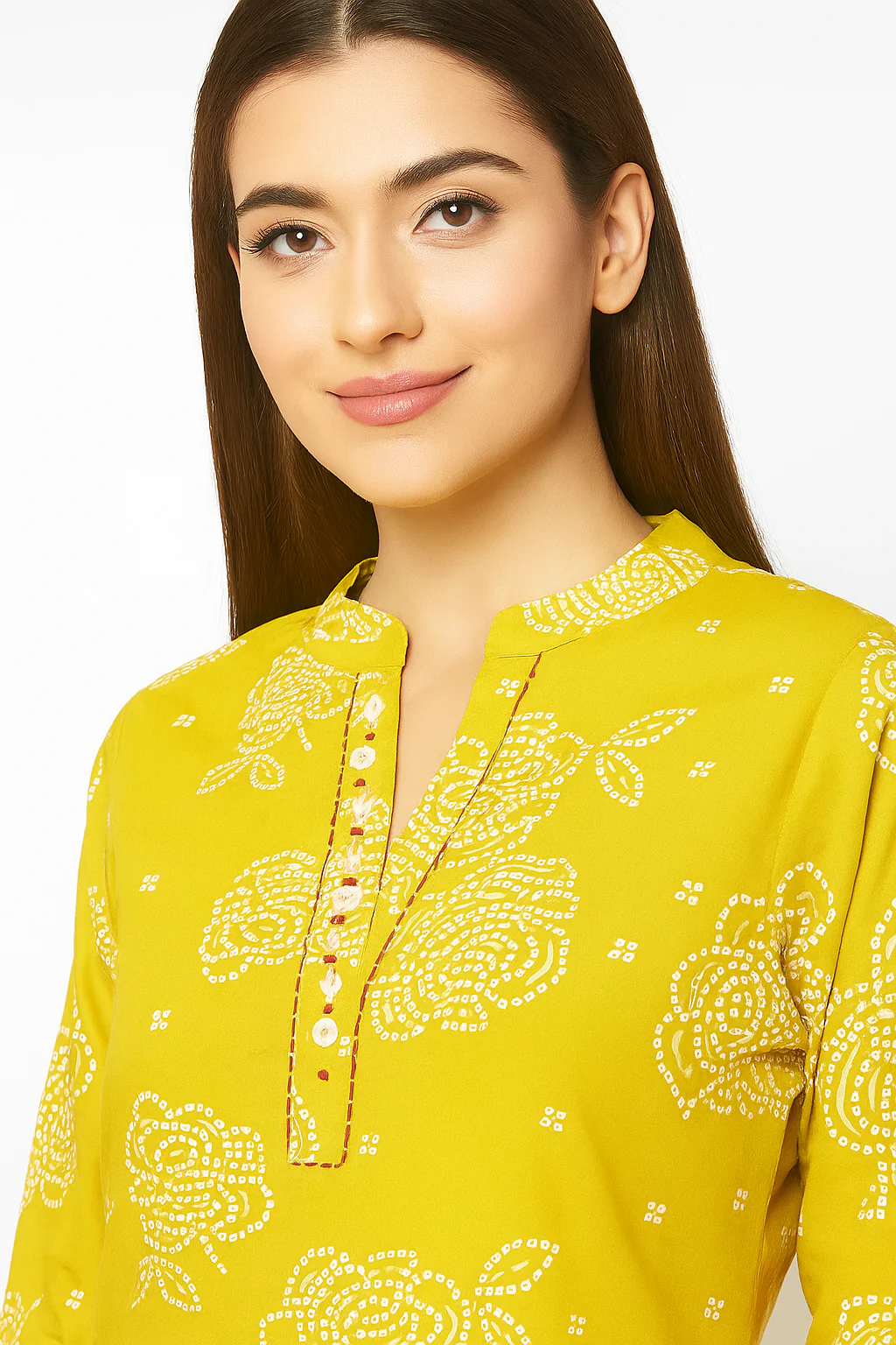 Mustard Casualwear Straight Kurti with Floral Prints in Pure Cotton - Image 2