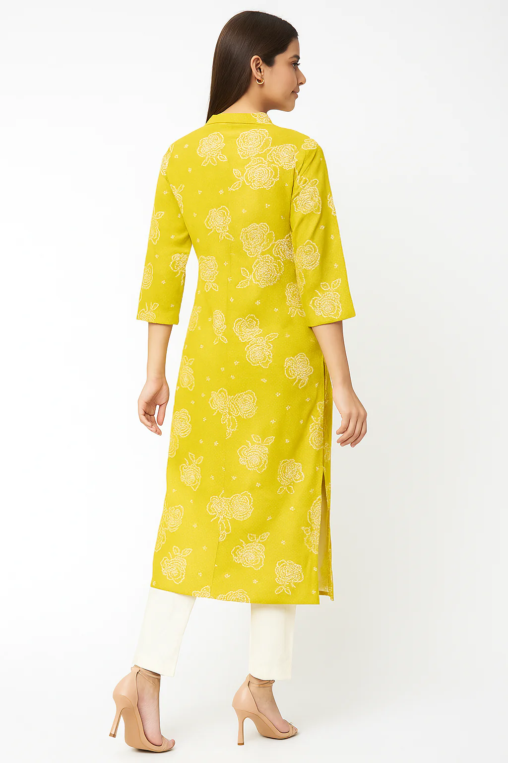 Mustard Casualwear Straight Kurti with Floral Prints in Pure Cotton - Image 3