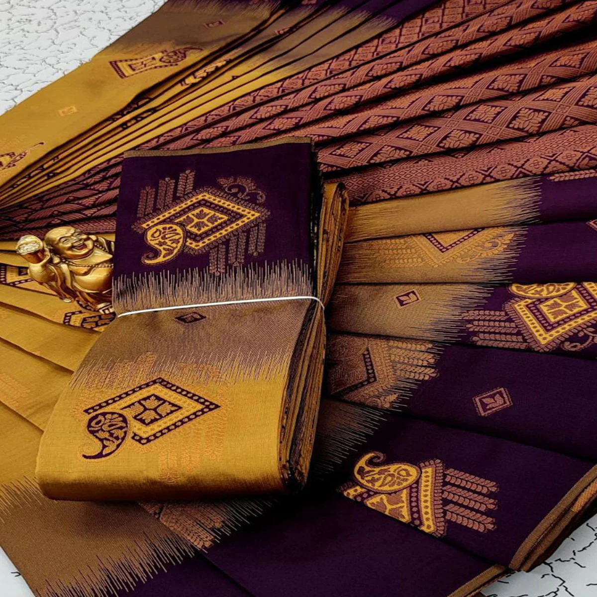 Mustard Classic Tissue Silk Saree with Zari Weaving - Image 2