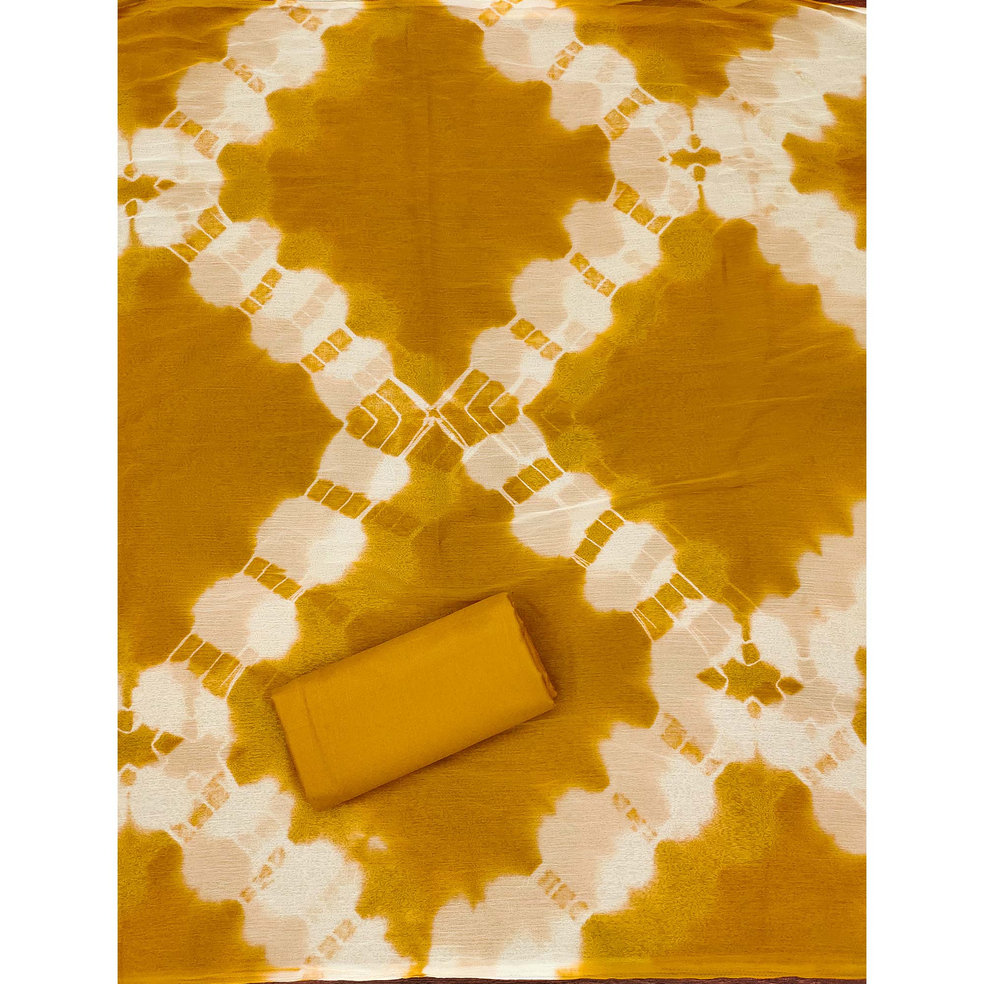 Mustard Cotton Blend Dress Material Highlighted With Floral Thread & Sequins Work - Image 5
