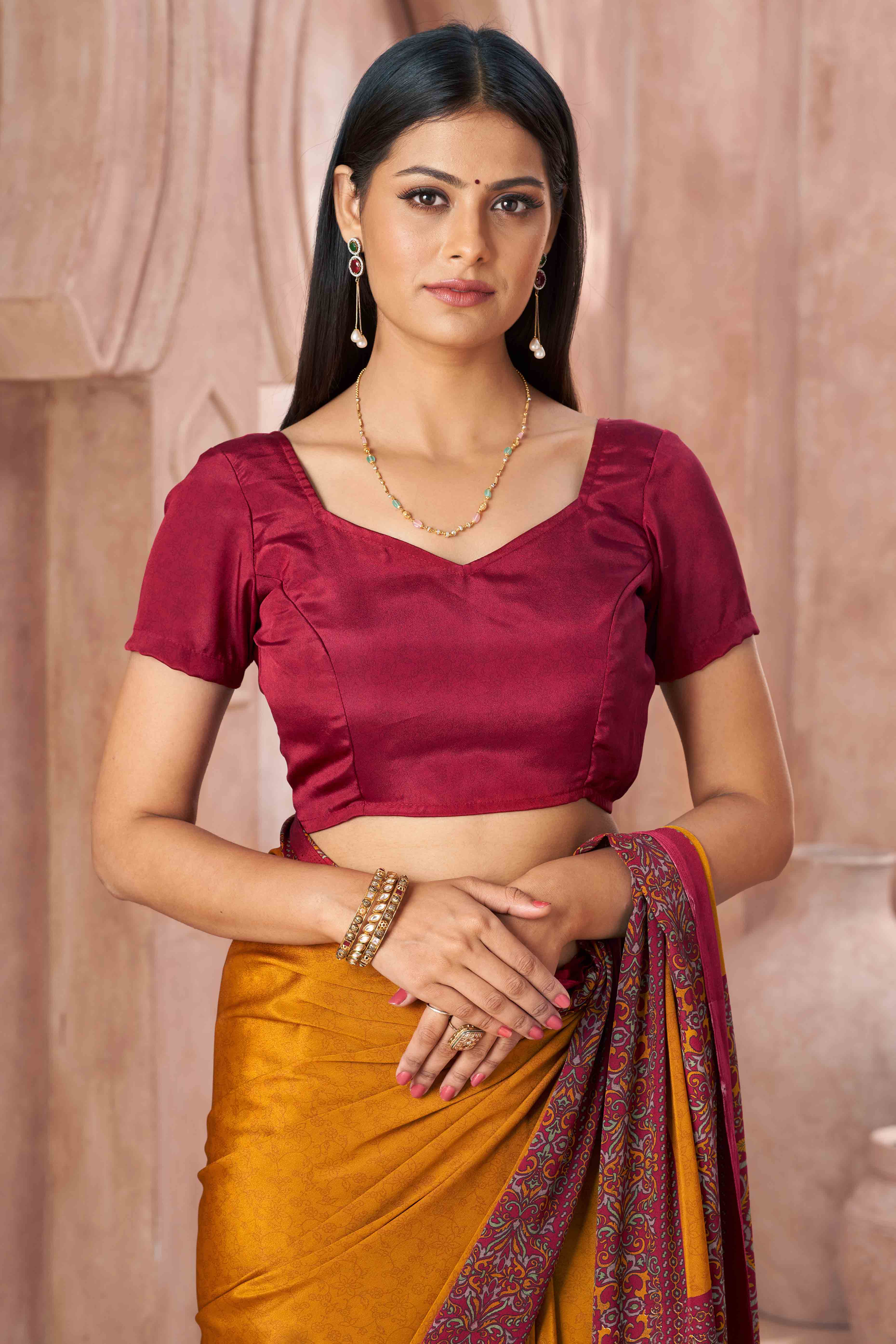 Mustard Crepe Silk Saree with Elegant Floral Print Detailing - Image 4