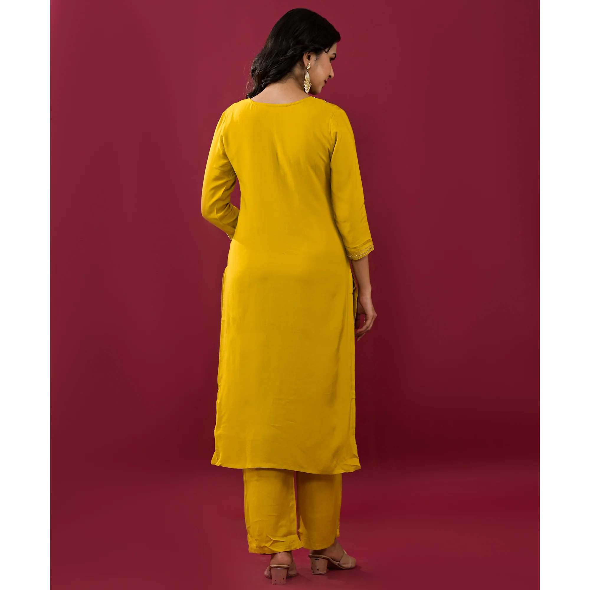 Mustard Embroidered Muslin Straight Salwar Suit - Image 9