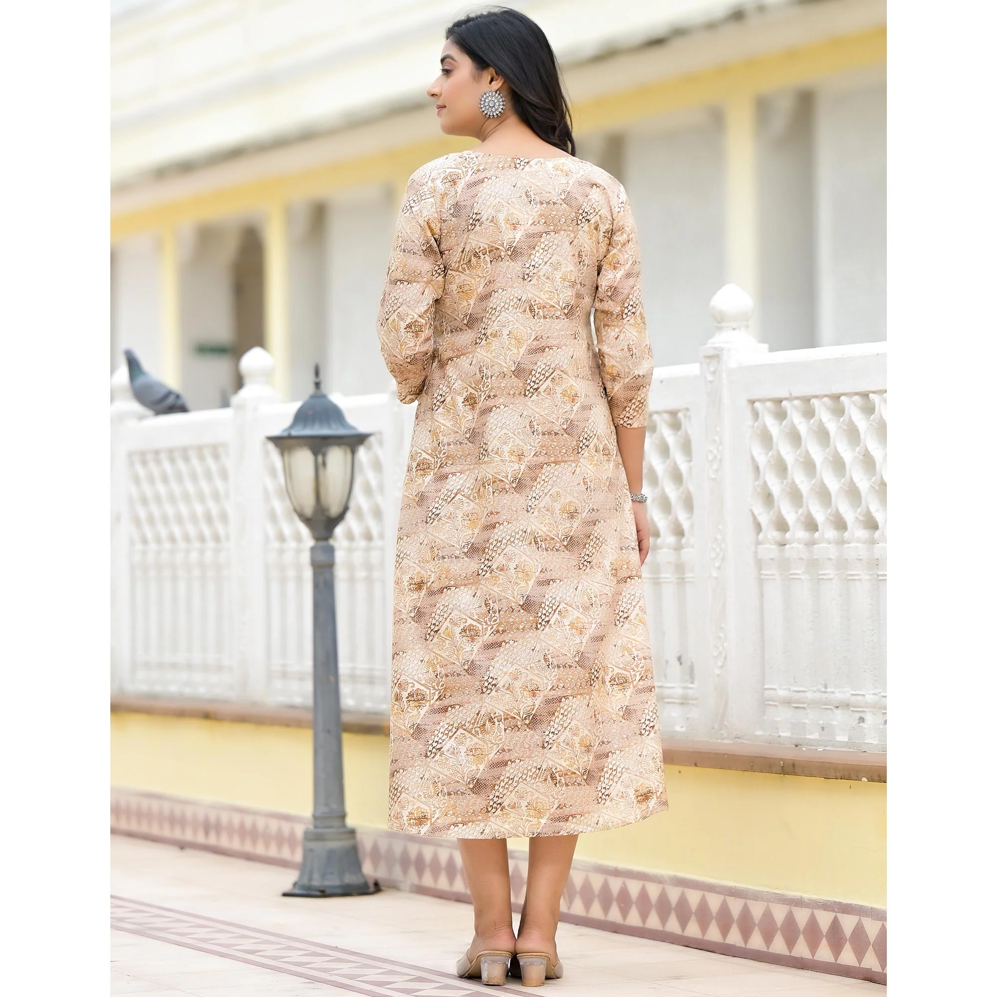 Mustard Floral Printed Pure Cotton A-Line Dress - Image 8