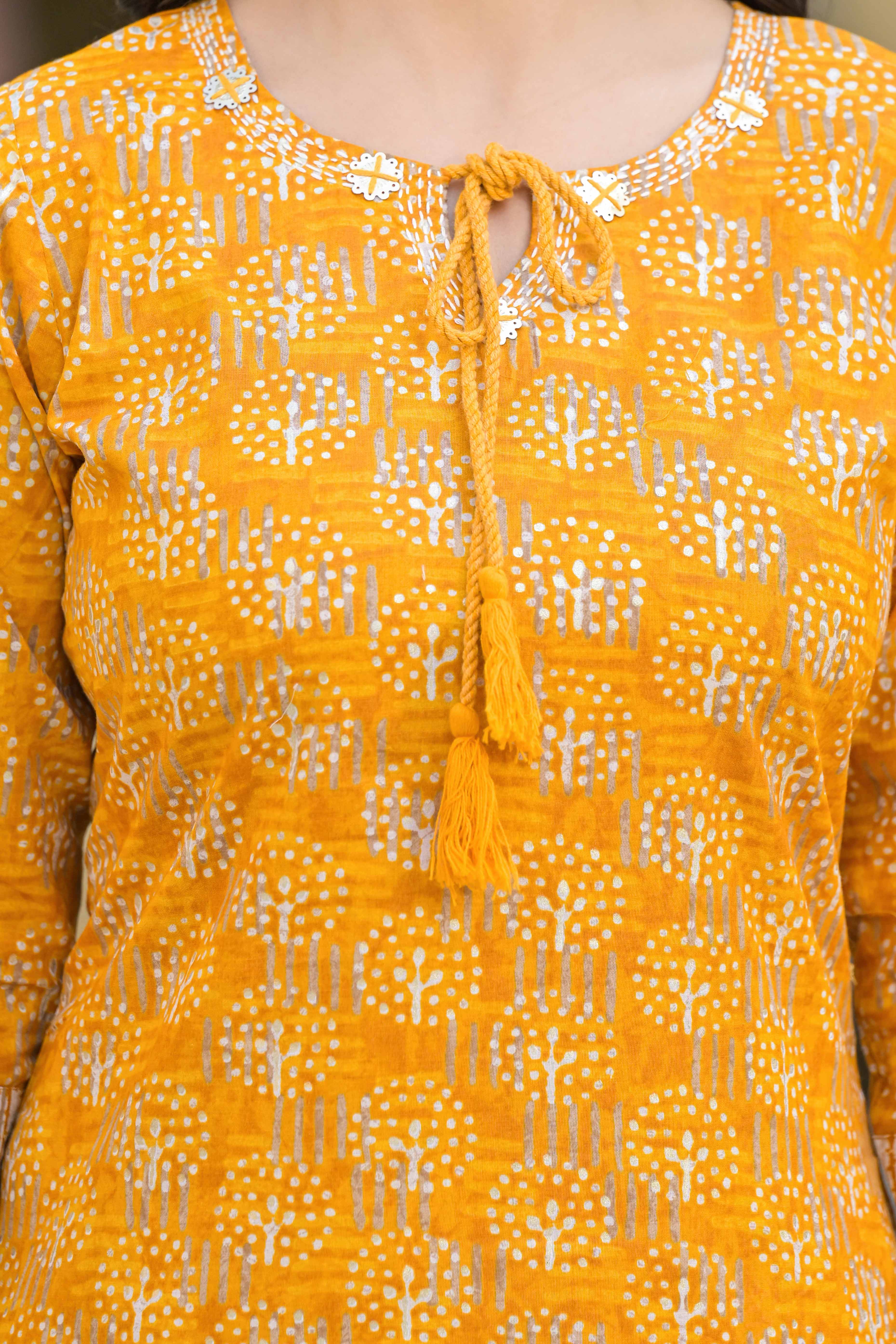 Mustard Floral Printed Pure Cotton Straight Salwar Suit - Image 2