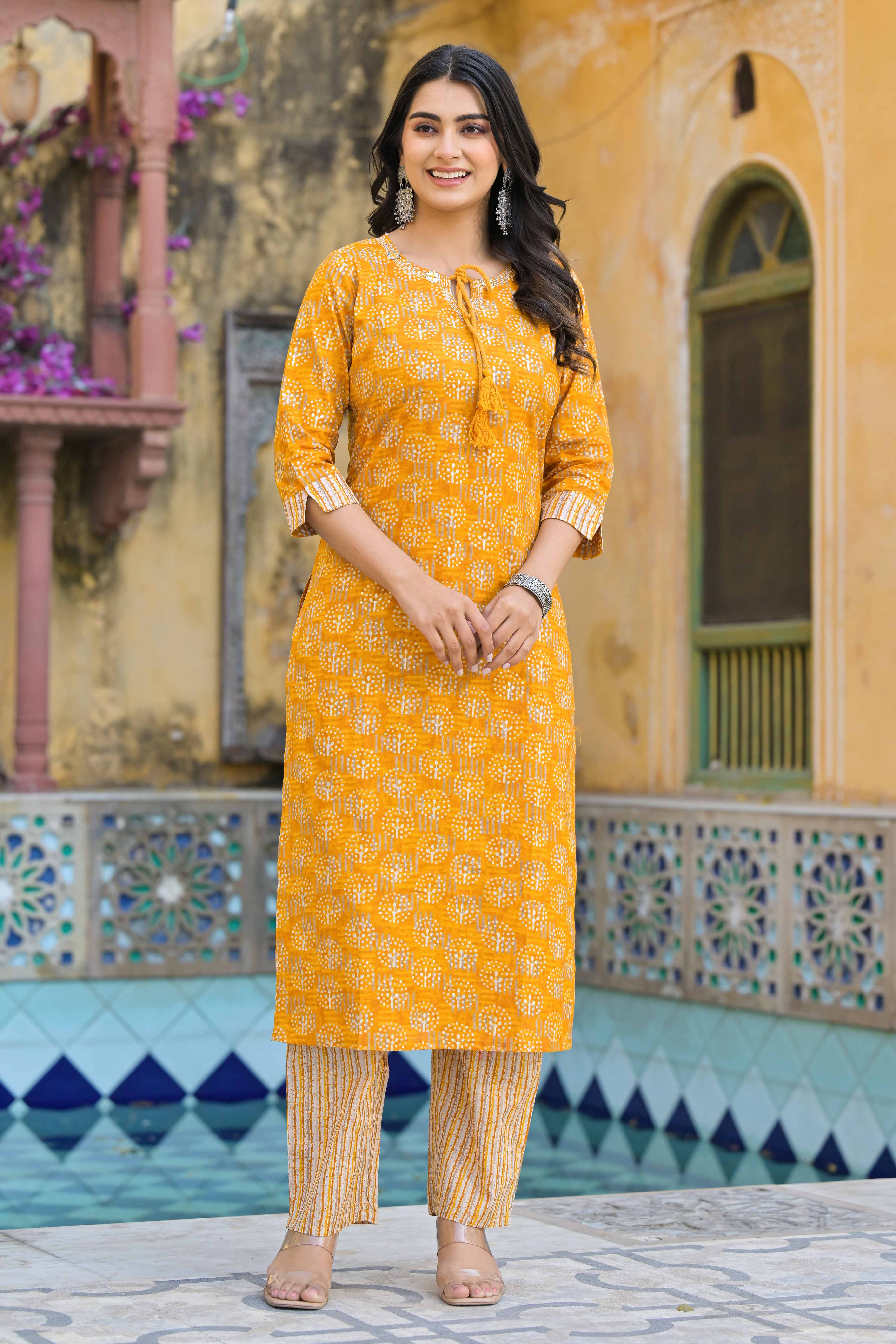 Mustard Floral Printed Pure Cotton Straight Salwar Suit - Image 6