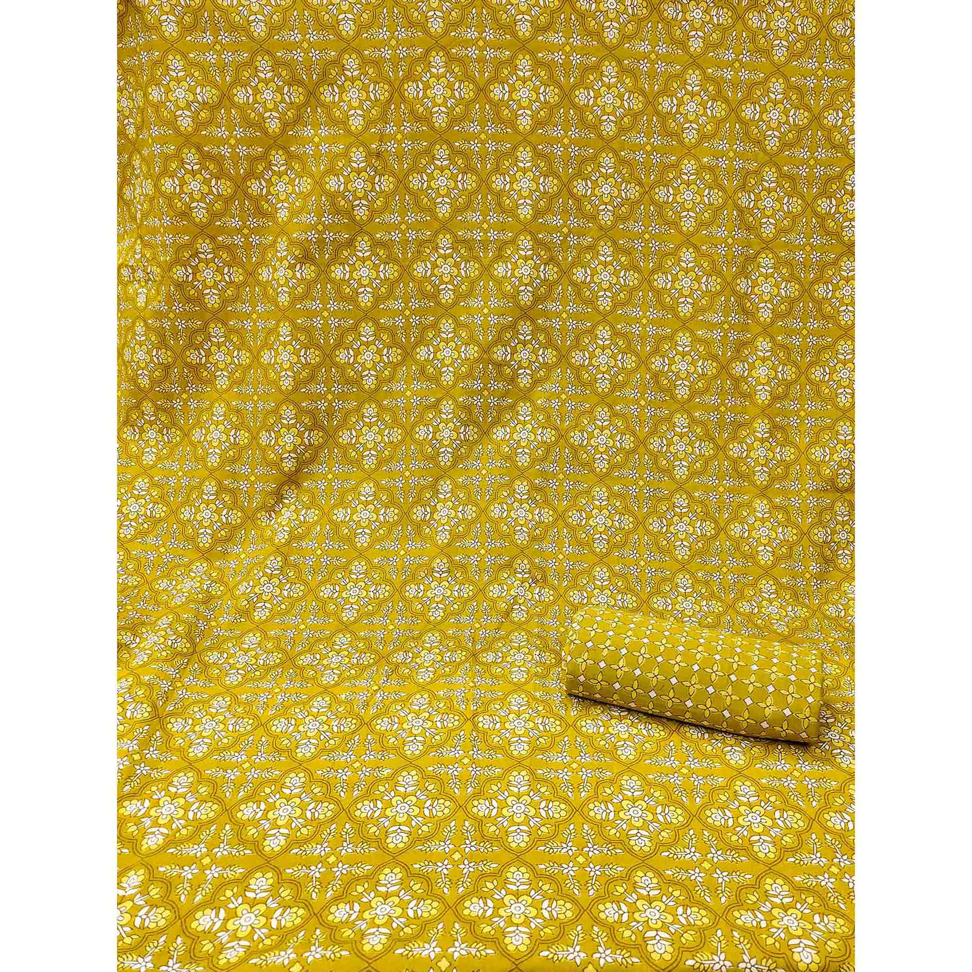 Mustard Floral Printed Pure Cotton Two Tops Dress Material - Image 4