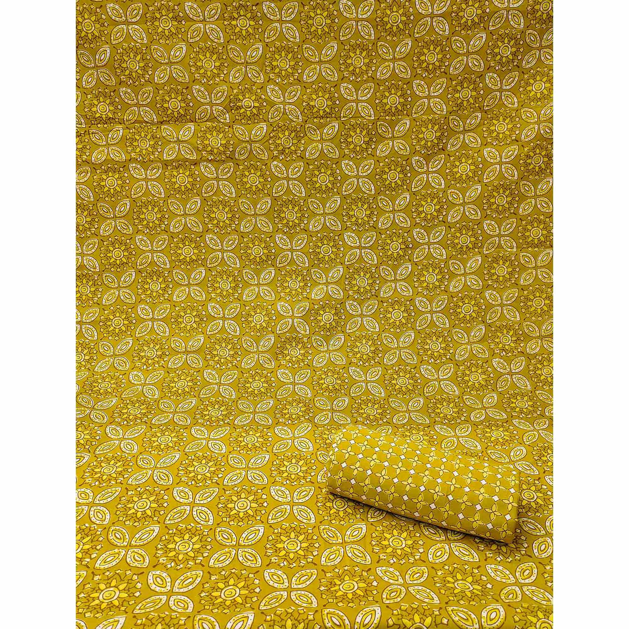 Mustard Floral Printed Pure Cotton Two Tops Dress Material - Image 6