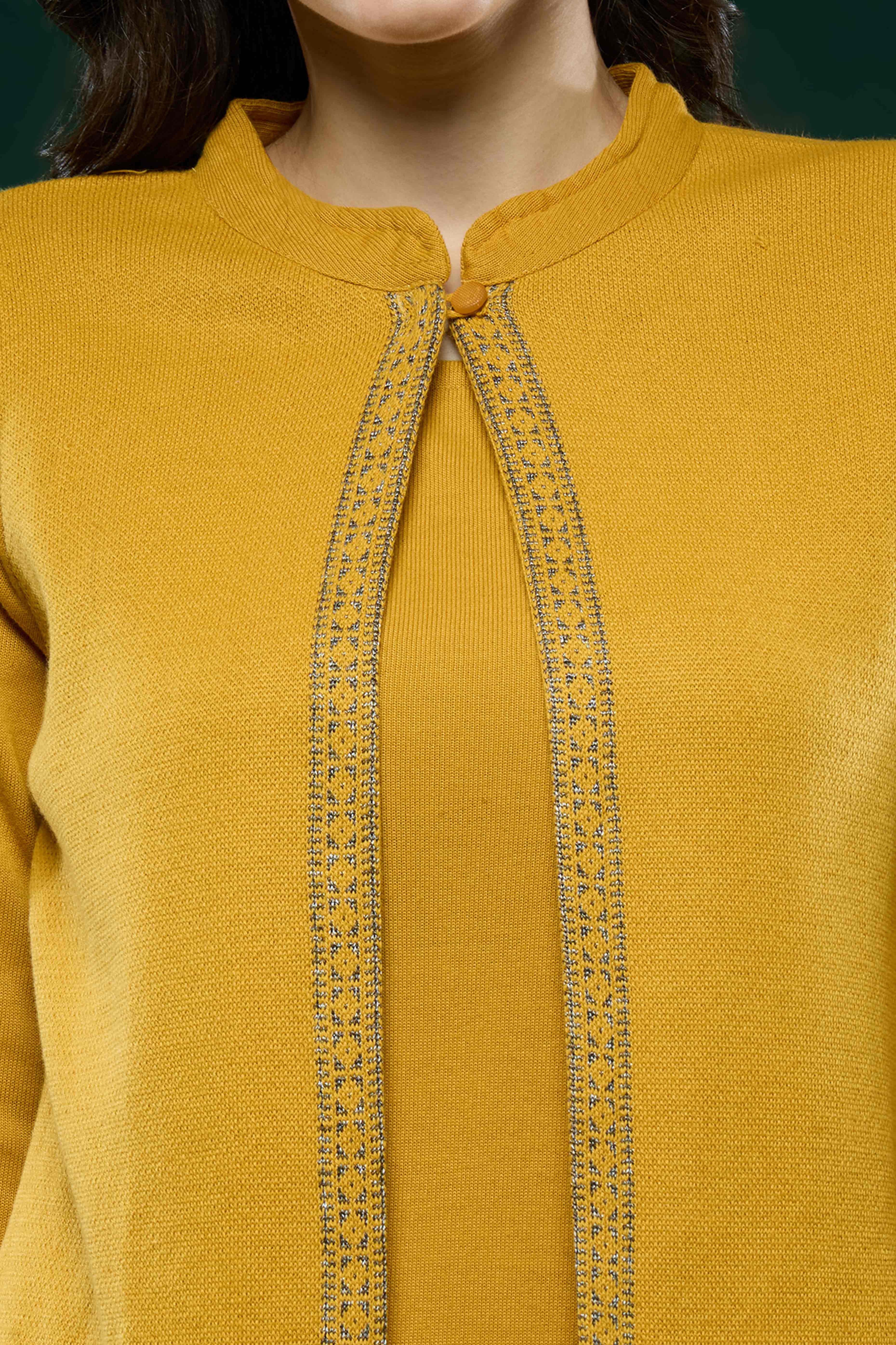 Mustard Floral Woolen Top Bottom Set - Image 2