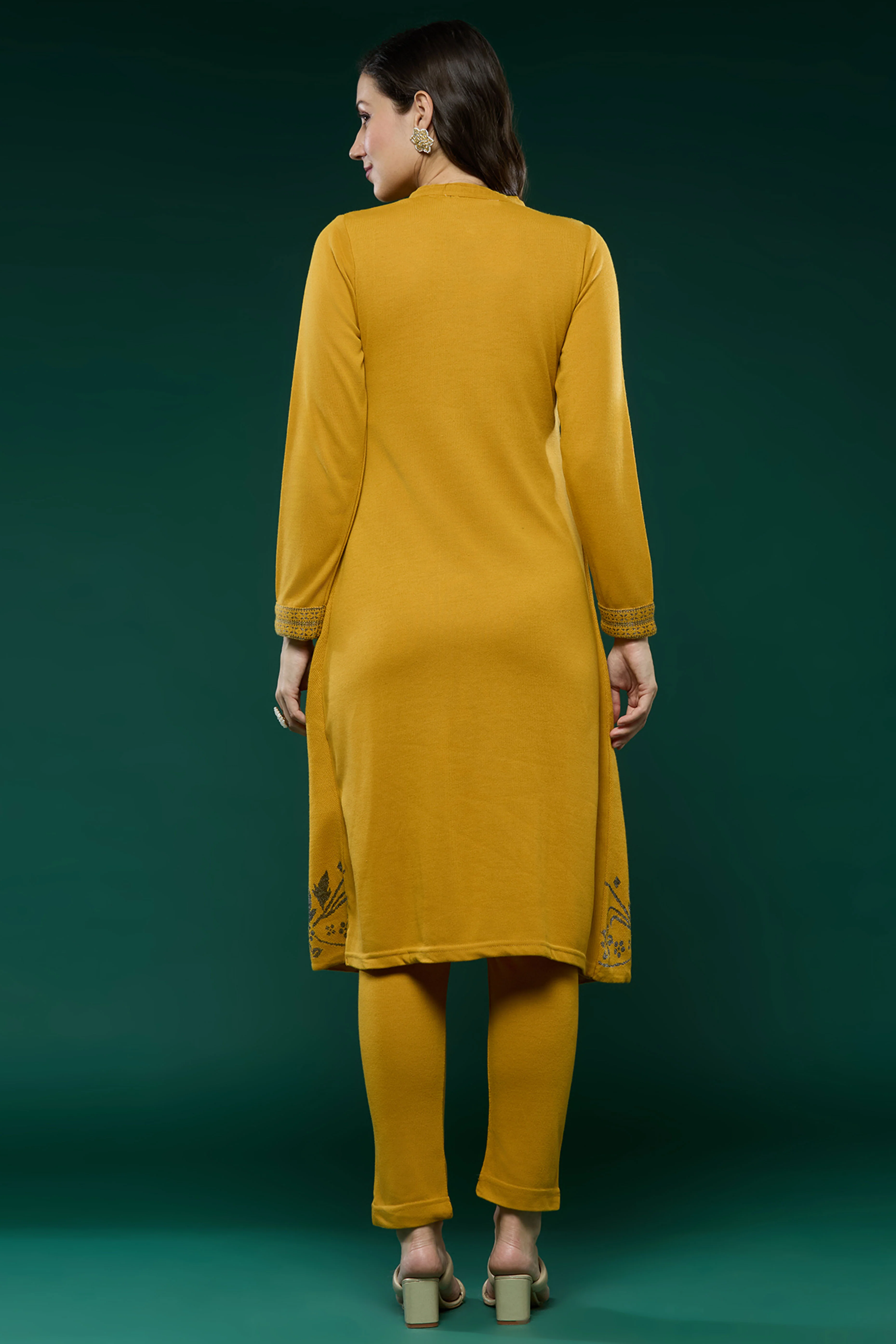 Mustard Floral Woolen Top Bottom Set - Image 6