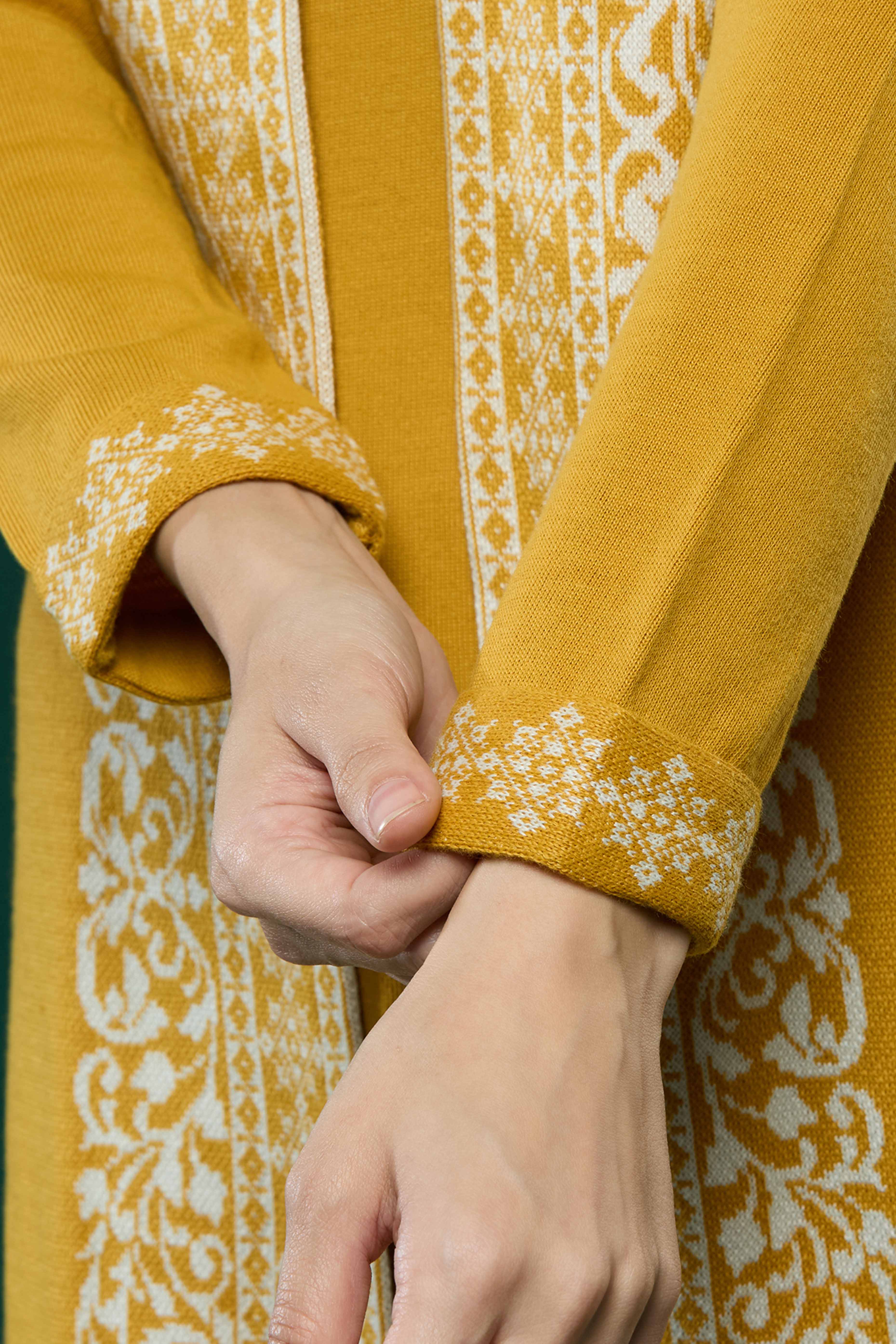 Mustard Floral Woolen Top Bottom Set - Image 8