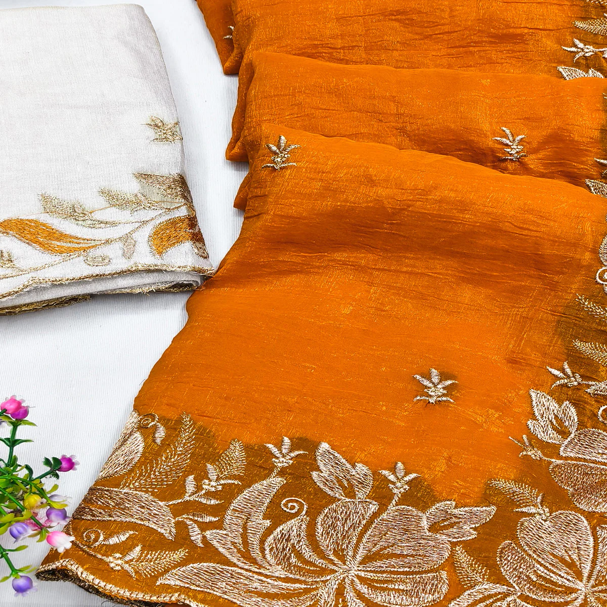 Mustard Golden Thread Embroidered Chiffon Saree for Elegant Evening & Celebration Styling - Image 2