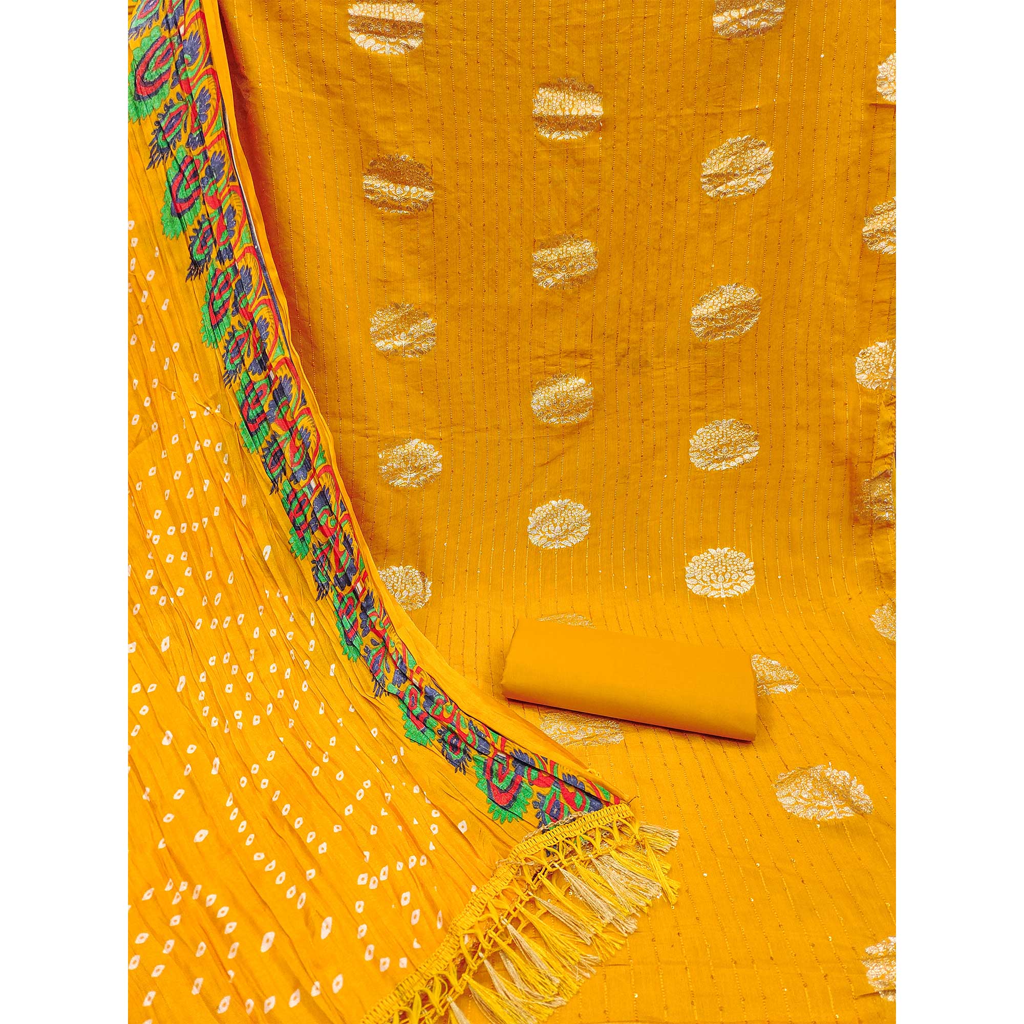 Mustard Sequins Embroidered With Woven Jacquard Dress Material - Image 4