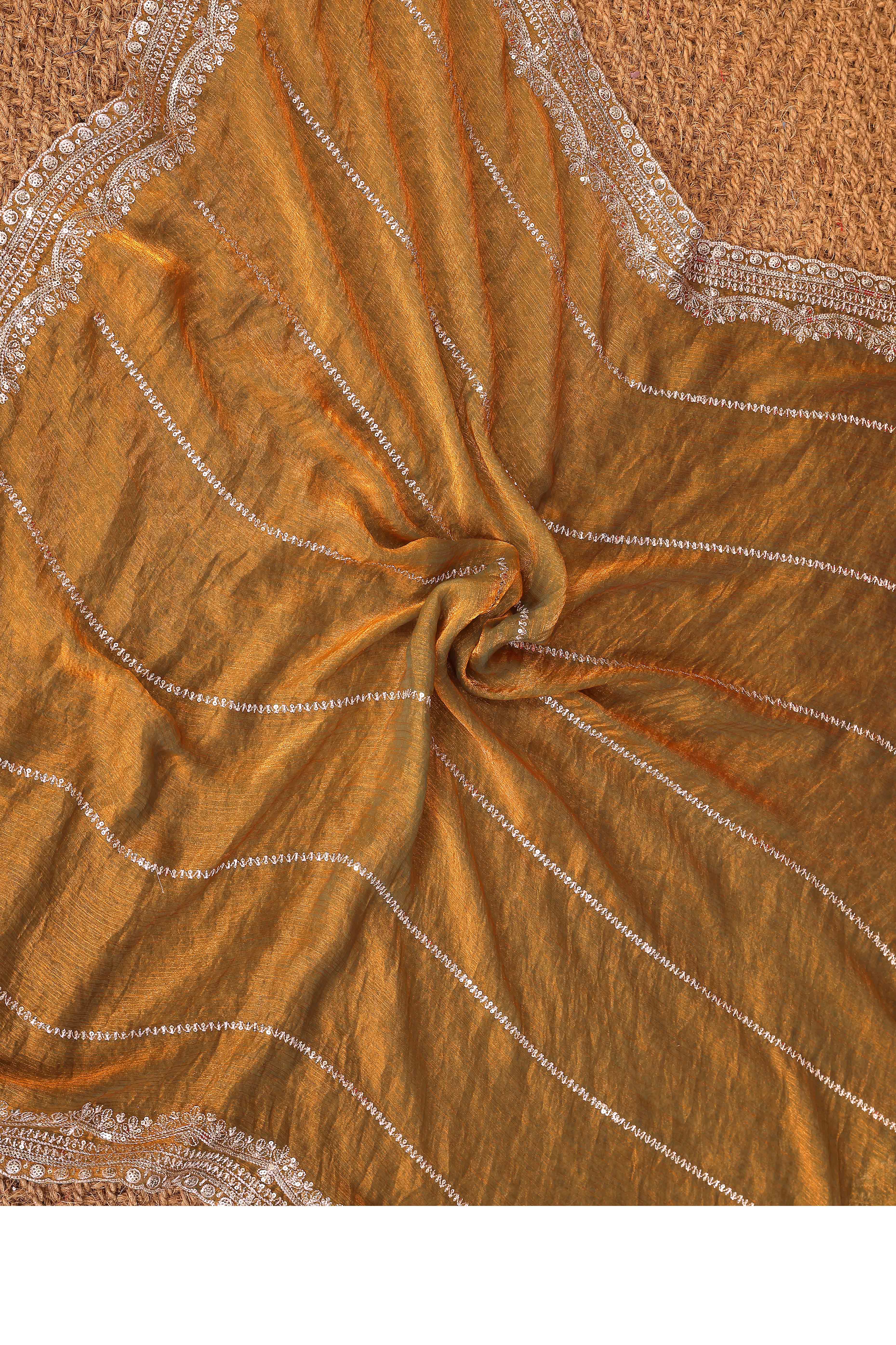 Mustard Sequins Work Embroidered Chiffon Saree Glamorous Partywear with Sparkling Detailing - Image 8
