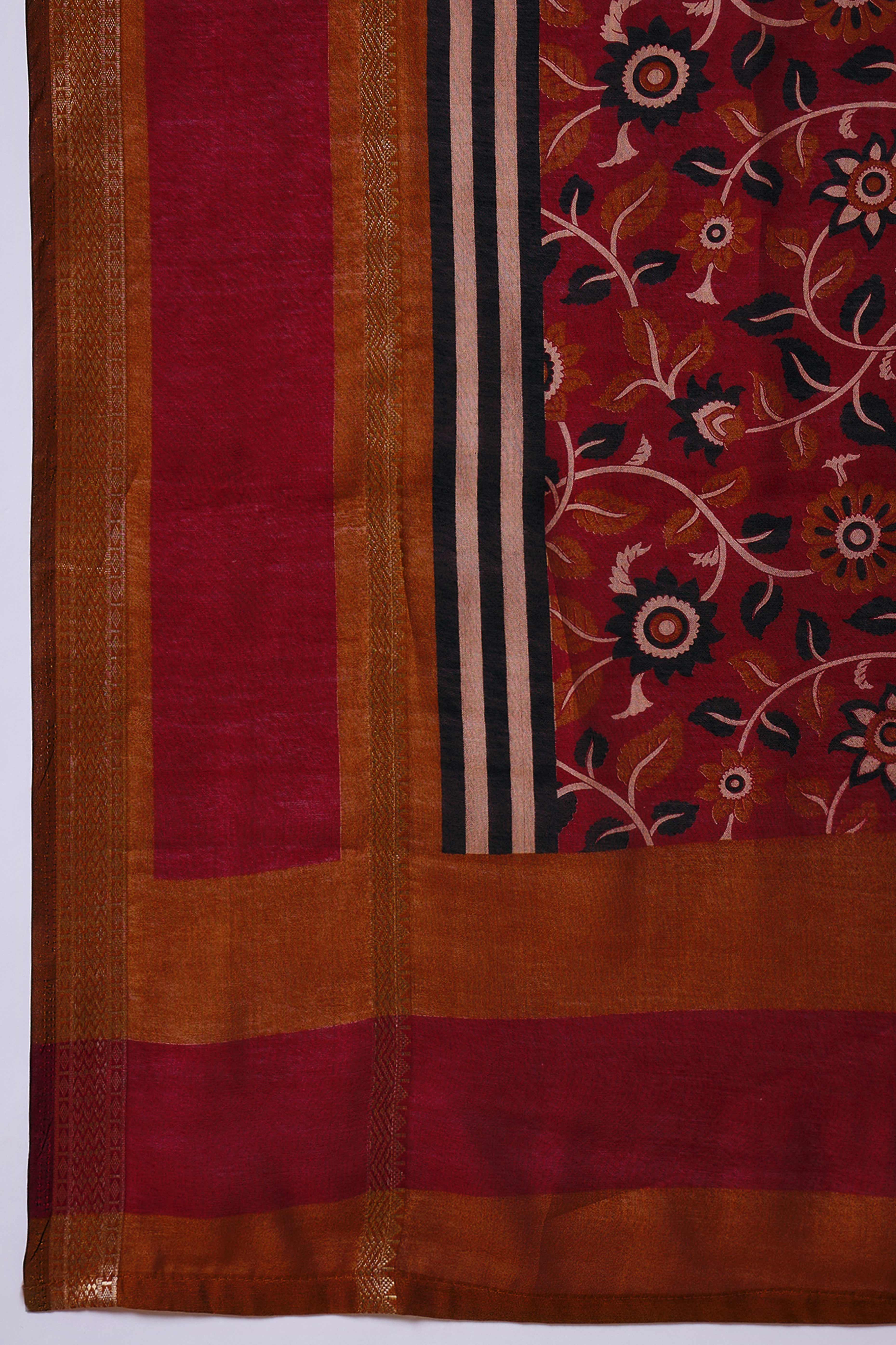 Mustard Striped Printed Viscose Saree with a Subtle Zari Finish - Image 9