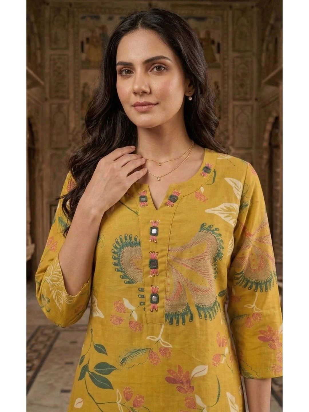 Mustard Viscose Floral Print Straight Cut Salwar Suit Set for Effortless Traditional Fashion - Image 4