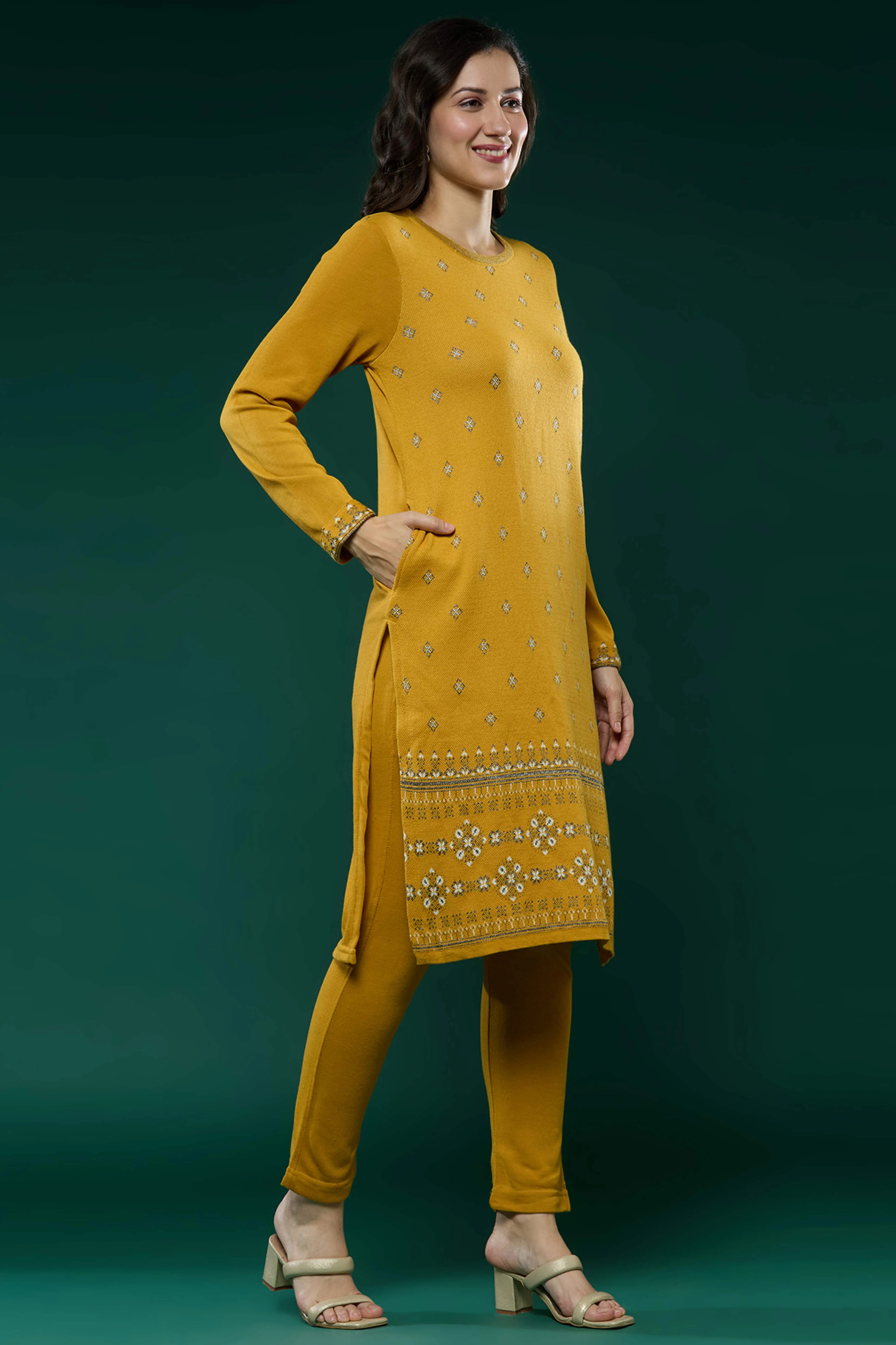 Mustard Woolen Straight Kurti - Image 5
