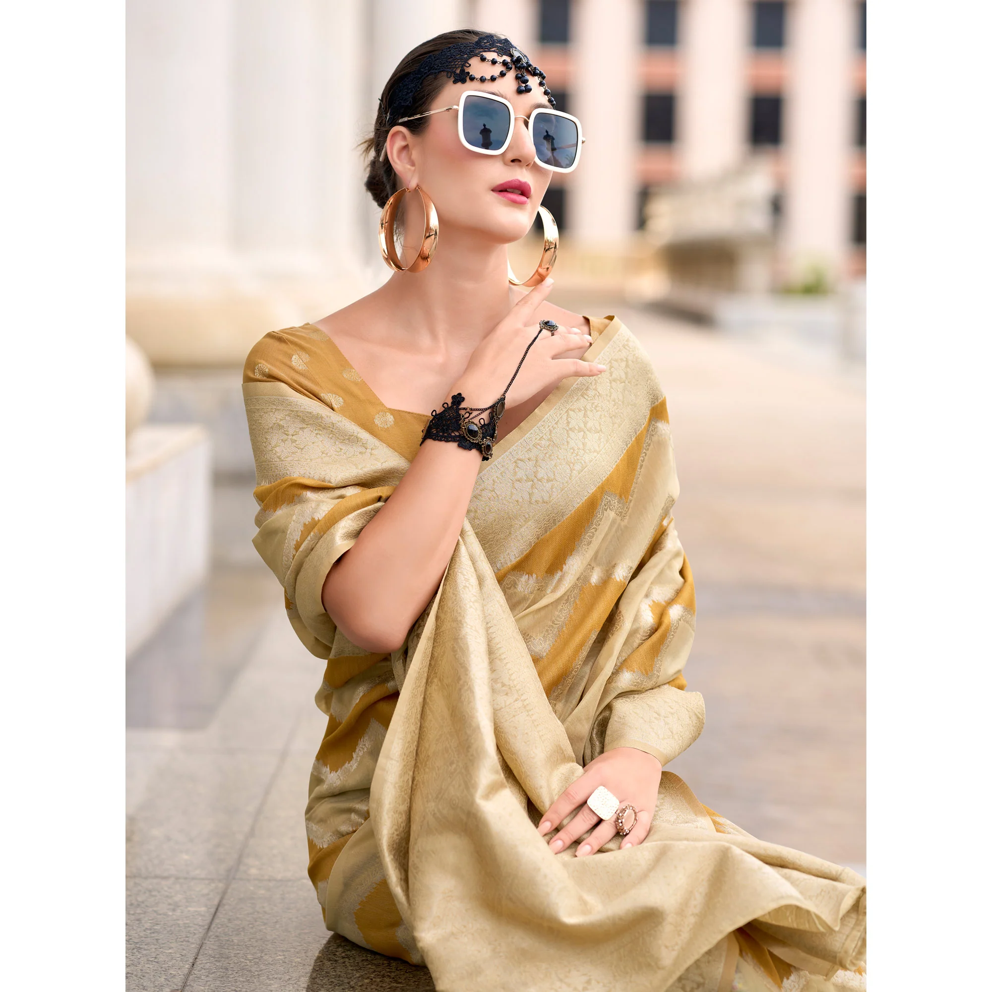 Mustard Woven Cotton Silk Saree - Image 3