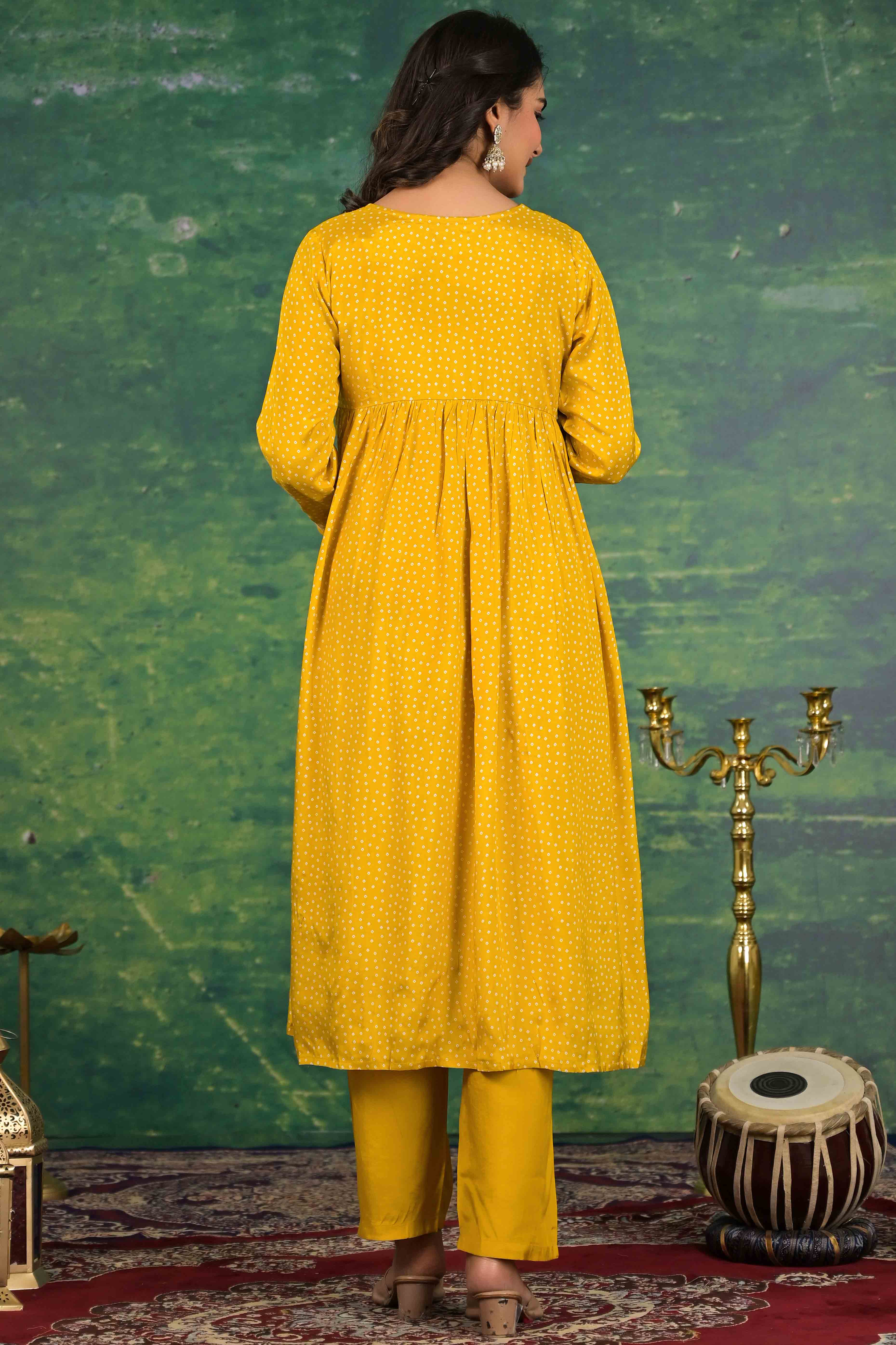 Mustard Yoke Embroidered Anarkali Muslin Salwar Suit - Image 4