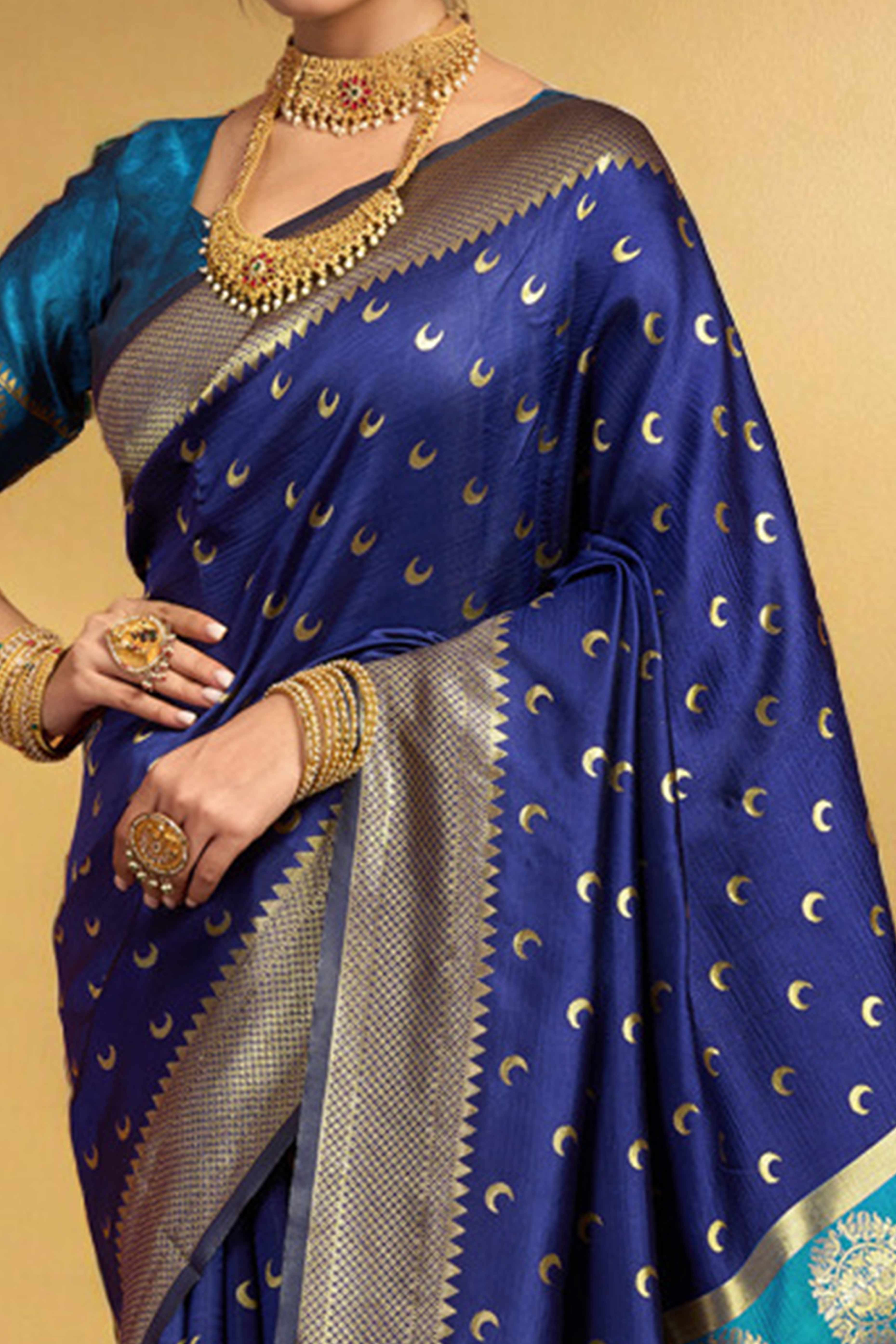 Navy Blue Chandrakor Paithani Silk Blend Saree With Intricate Zari Weaving - Image 2