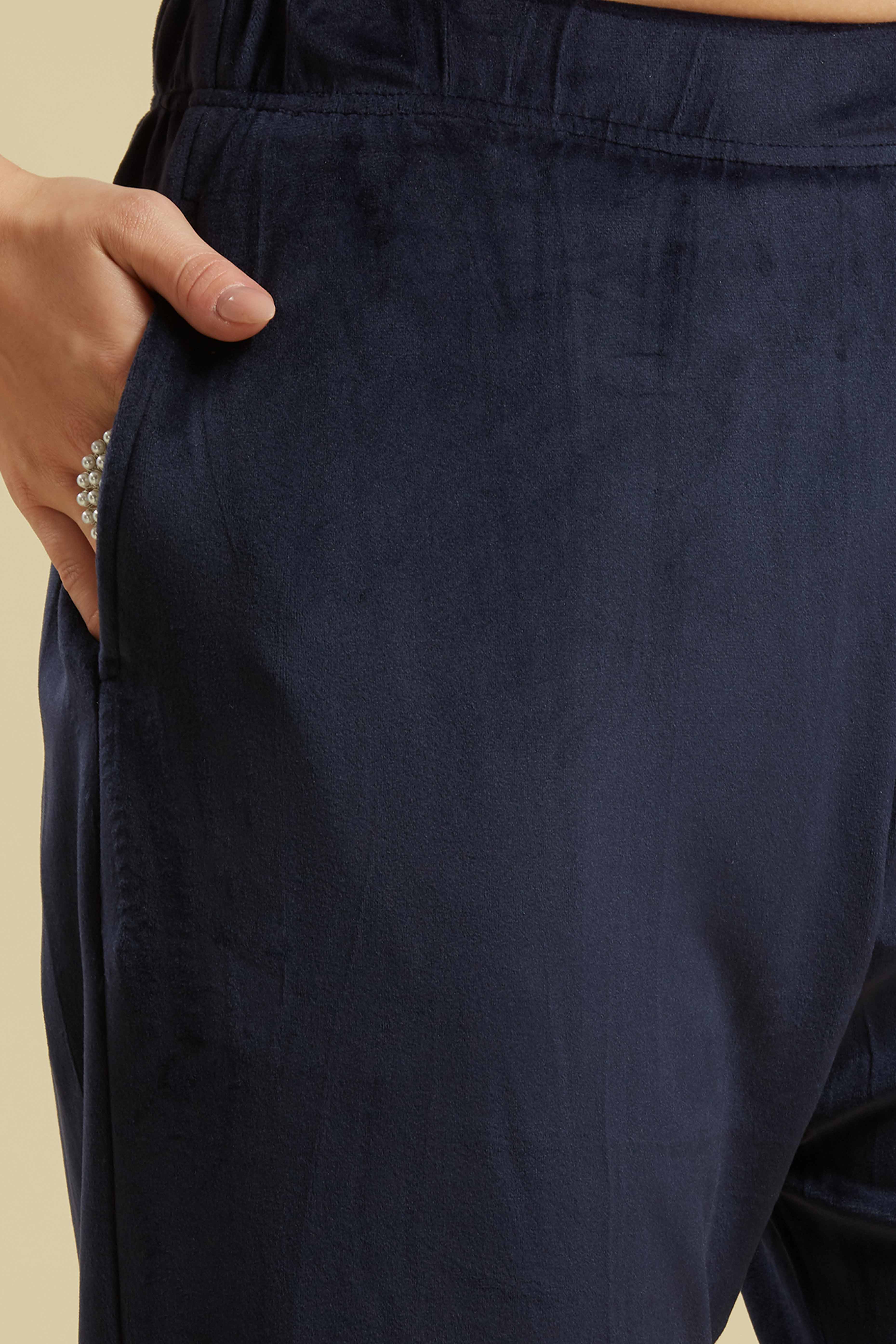 Navy Blue Embroidered Velvet Straight Salwar Suit - Image 9