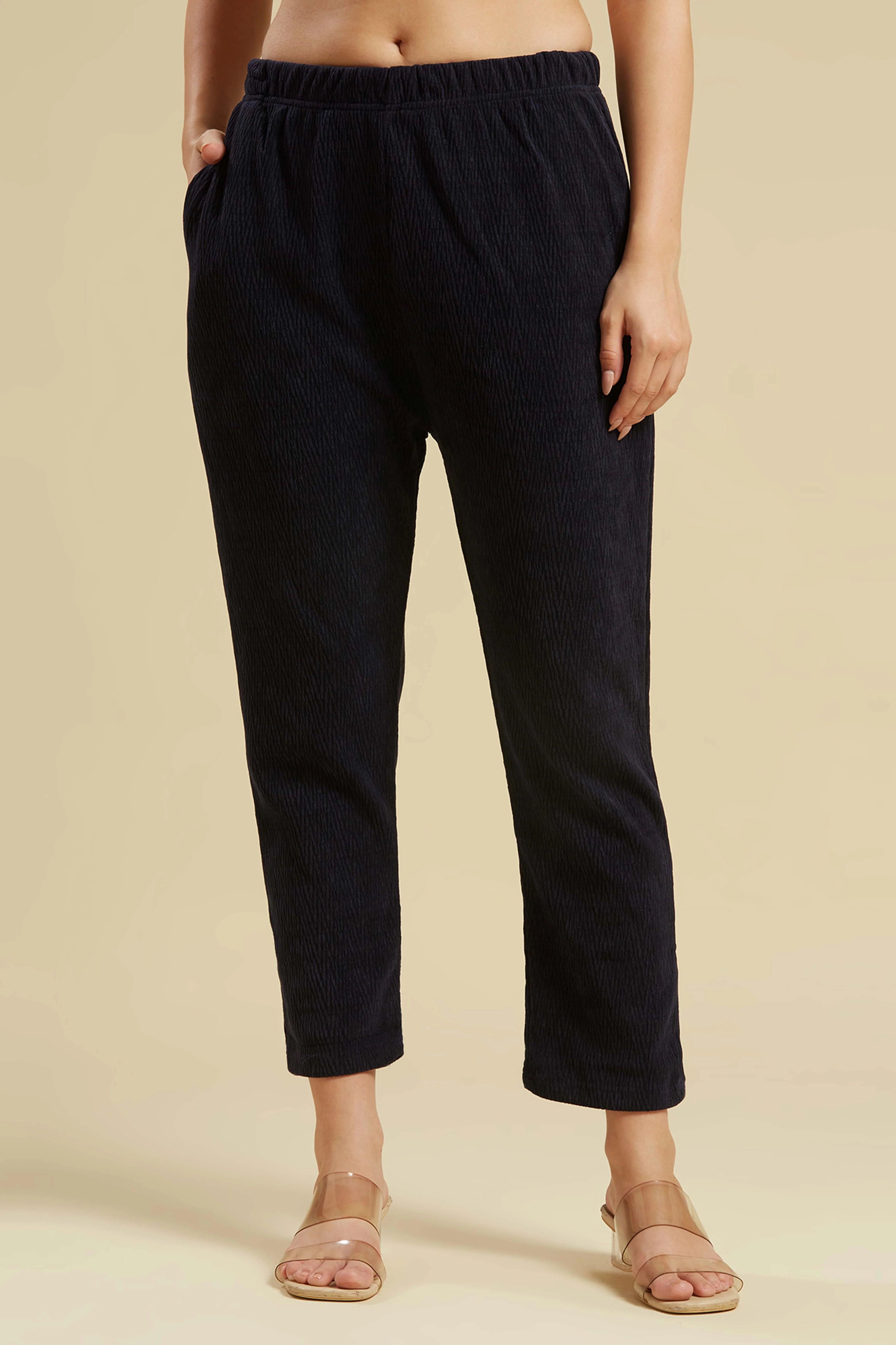 Navy Blue Woven Woolen A-Line Top Bottom Set - Image 7