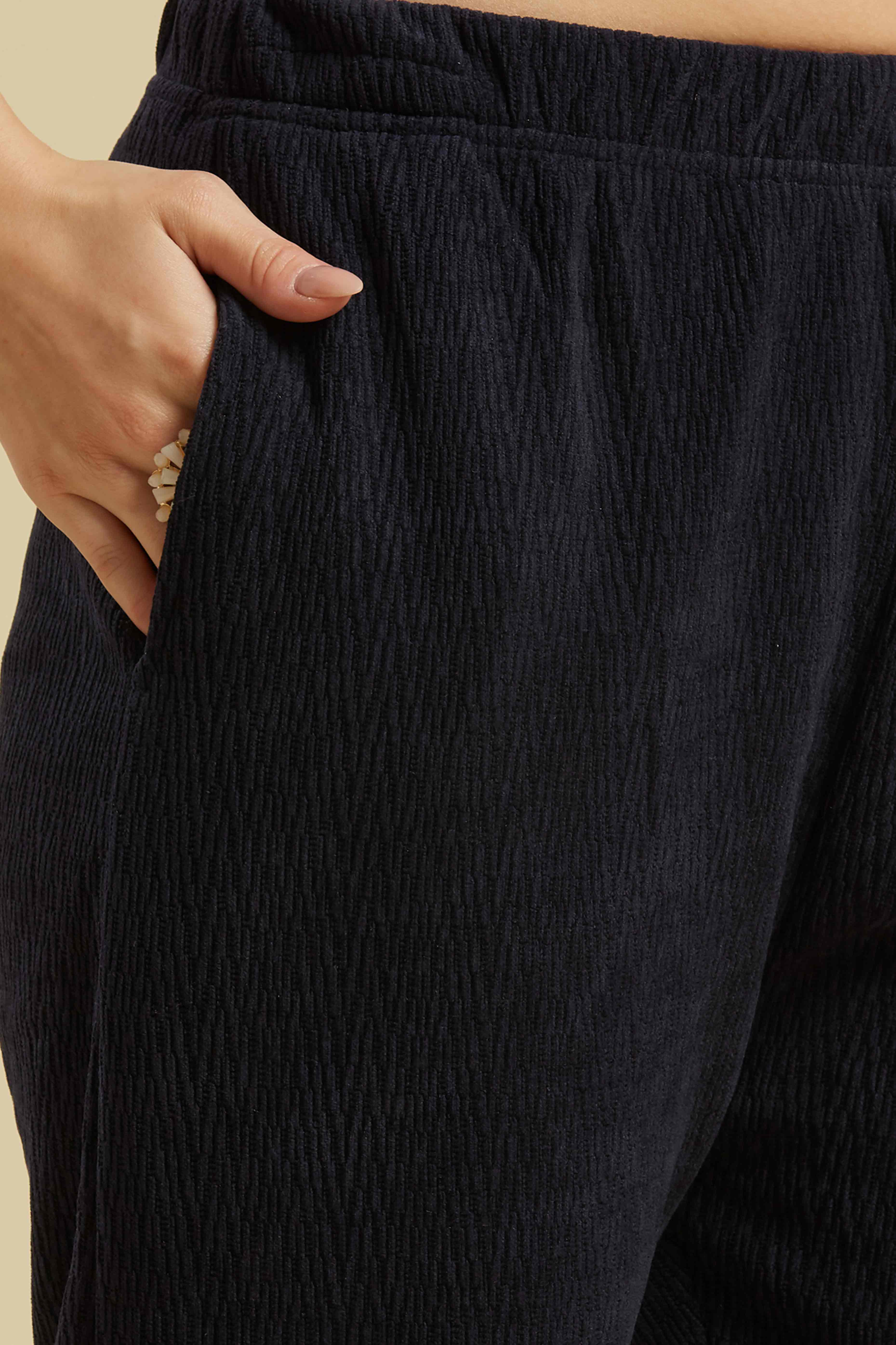 Navy Blue Woven Woolen A-Line Top Bottom Set - Image 8