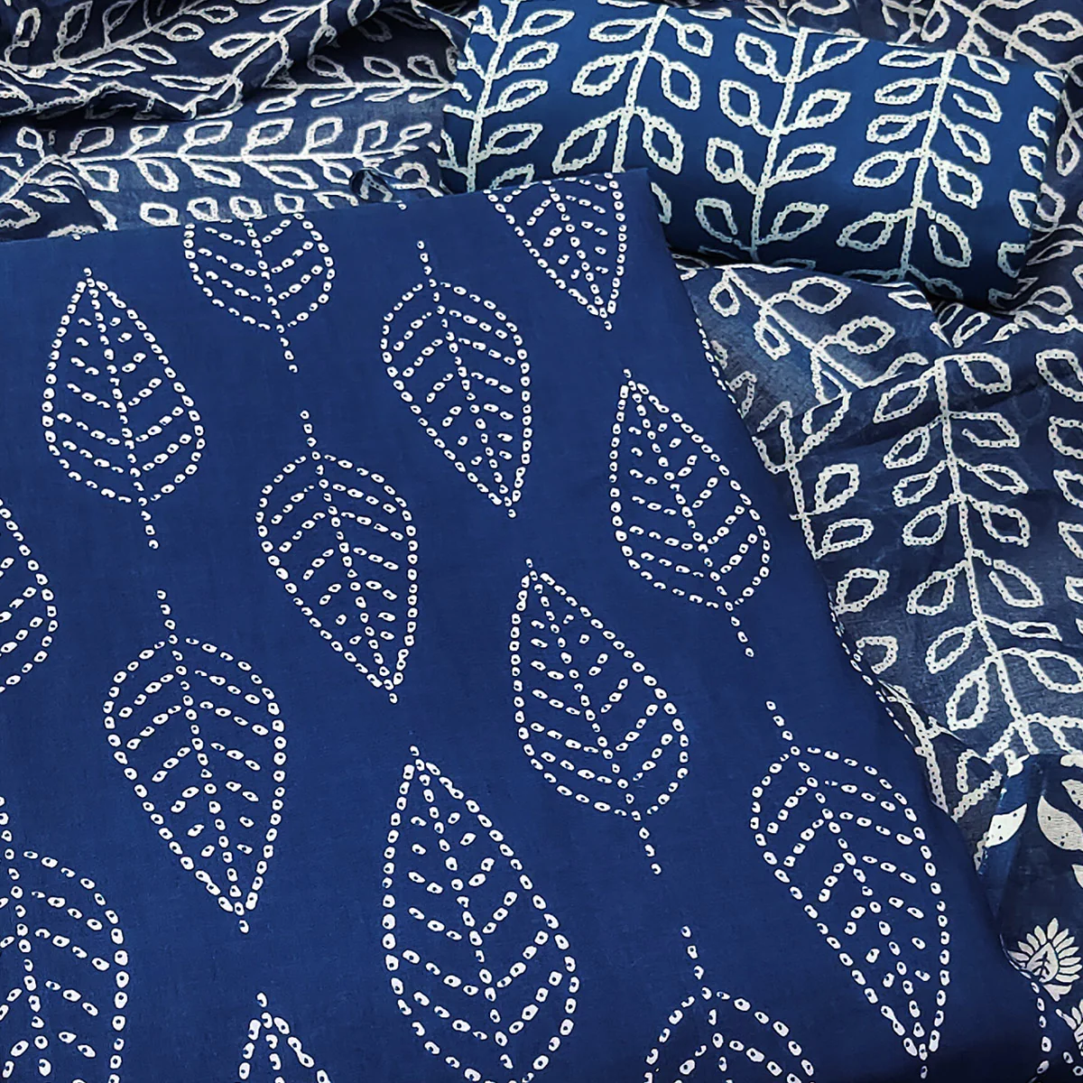 Navy Blue Floral Printed Pure Cotton Dress Material - Image 2