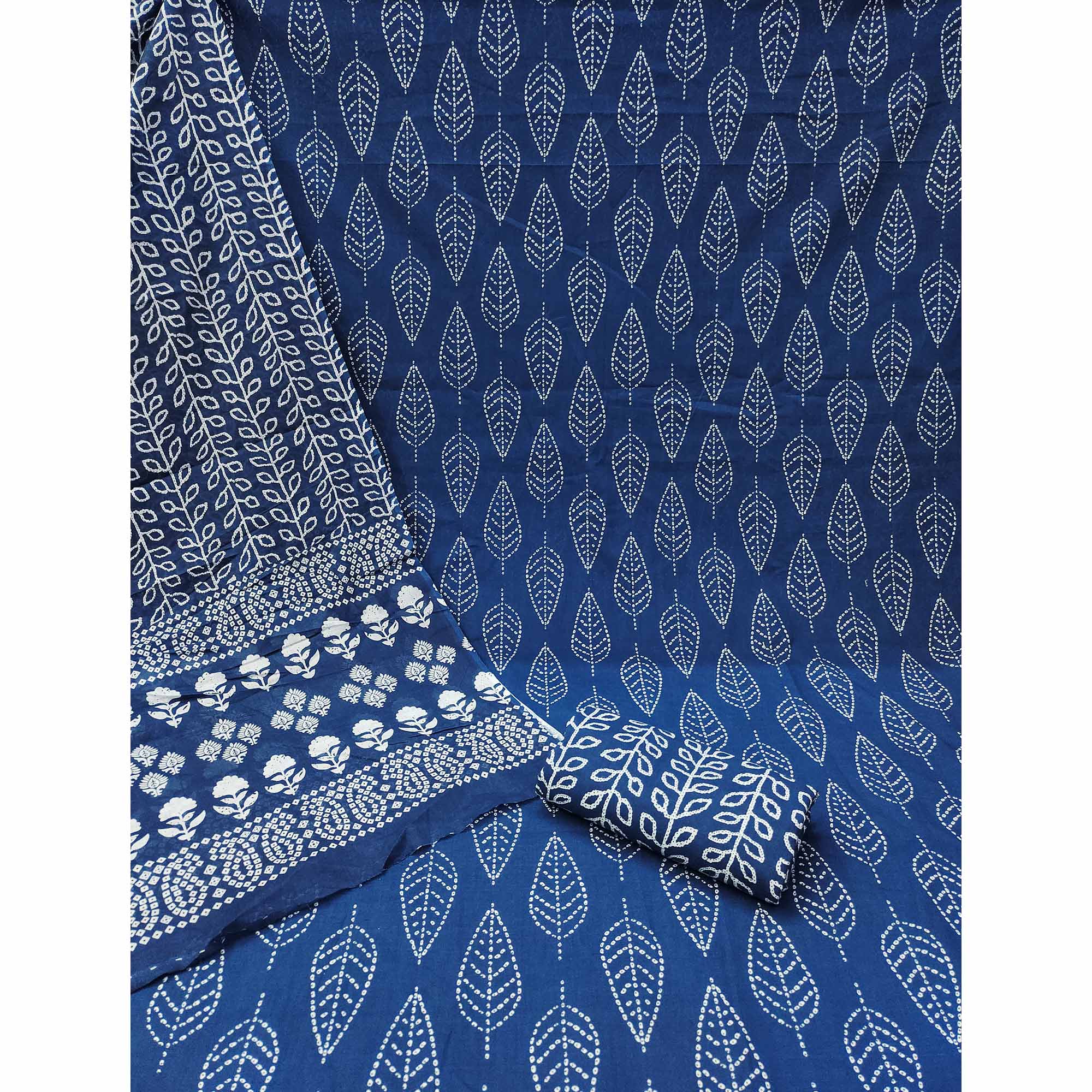 Navy Blue Floral Printed Pure Cotton Dress Material - Image 3