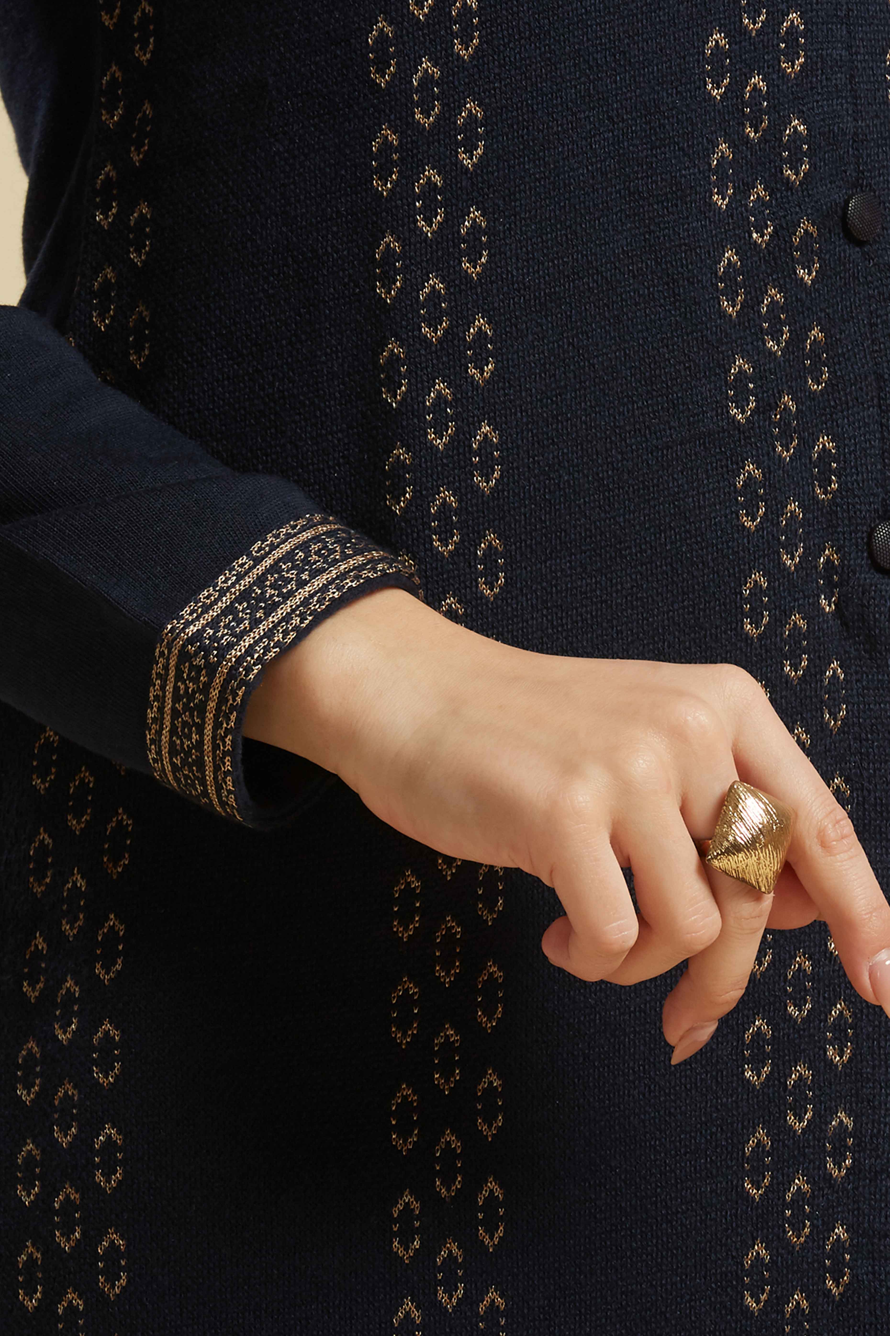 Navy Blue Floral Woolen Top Bottom Set - Image 8