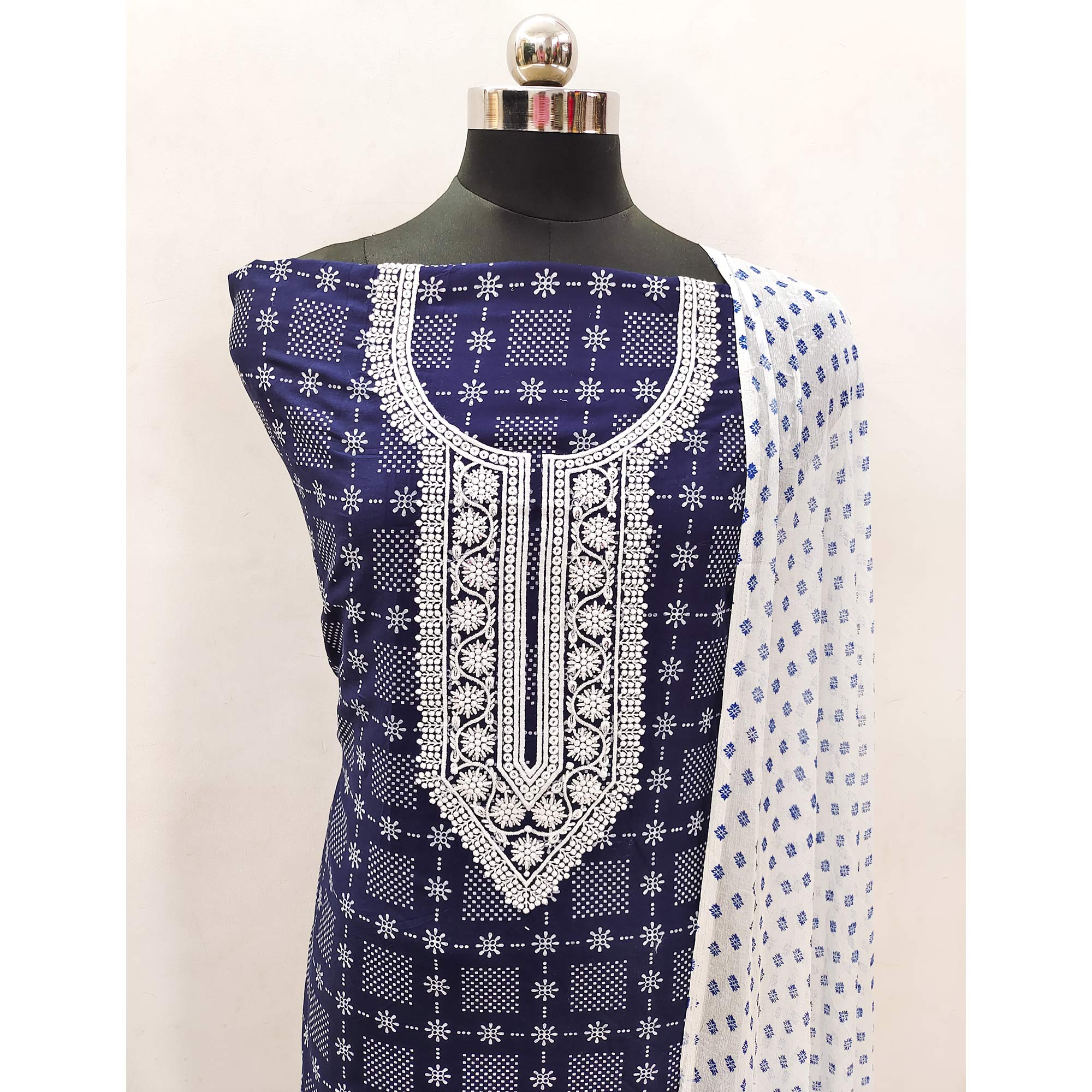 Navy Blue Printed Rayon Dress Material - Image 4