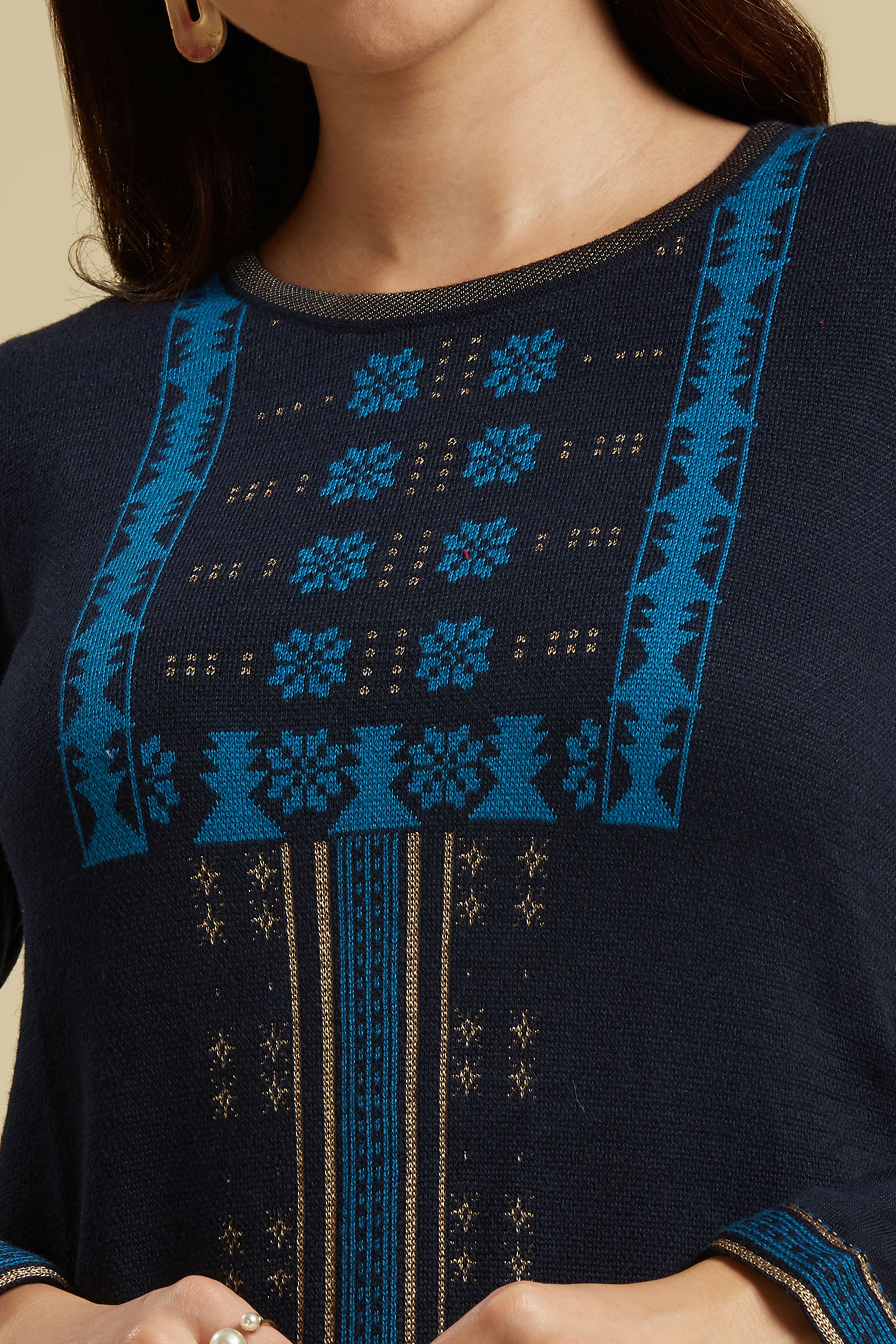 Navy Blue Woolen Straight Kurti - Image 2