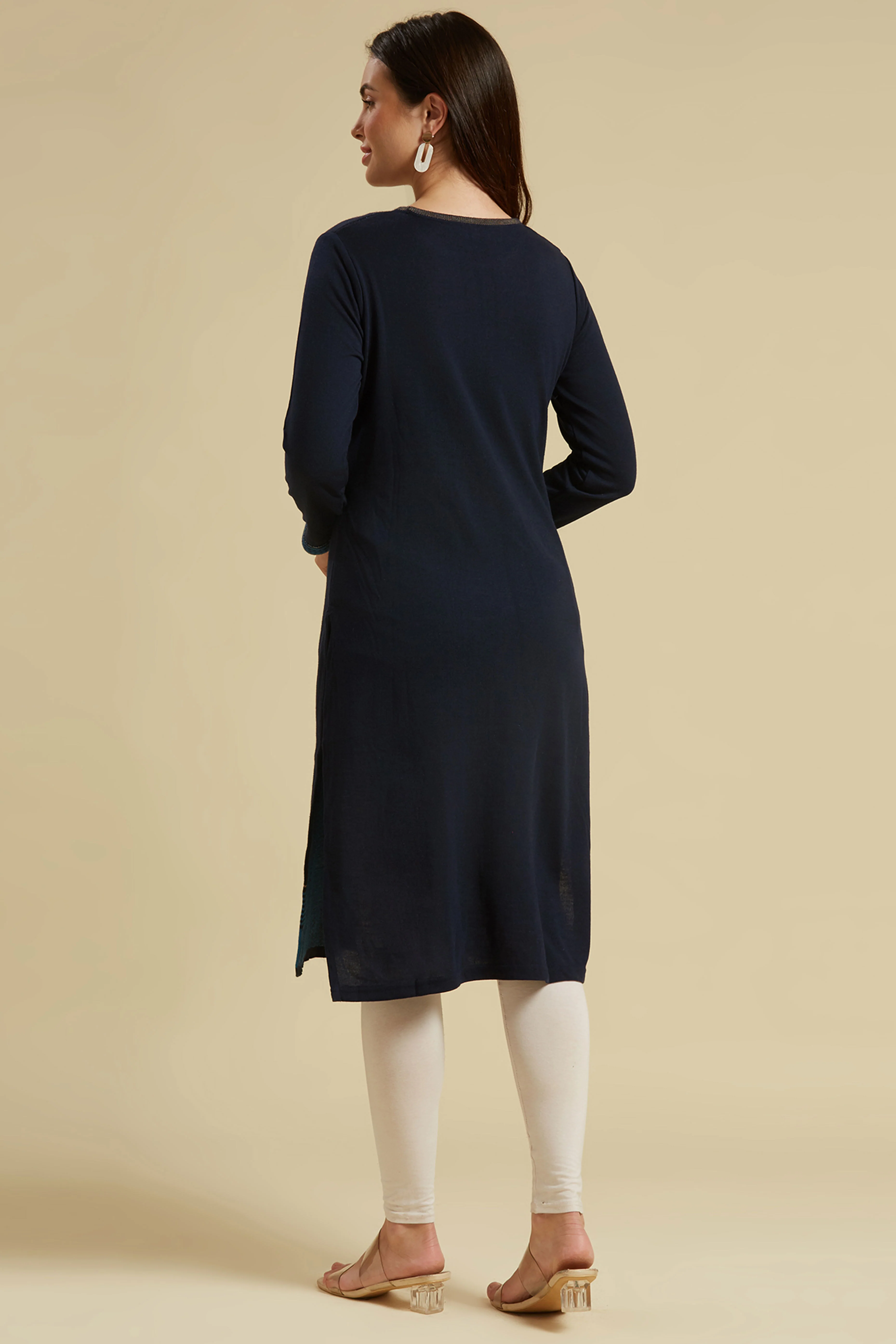 Navy Blue Woolen Straight Kurti - Image 3