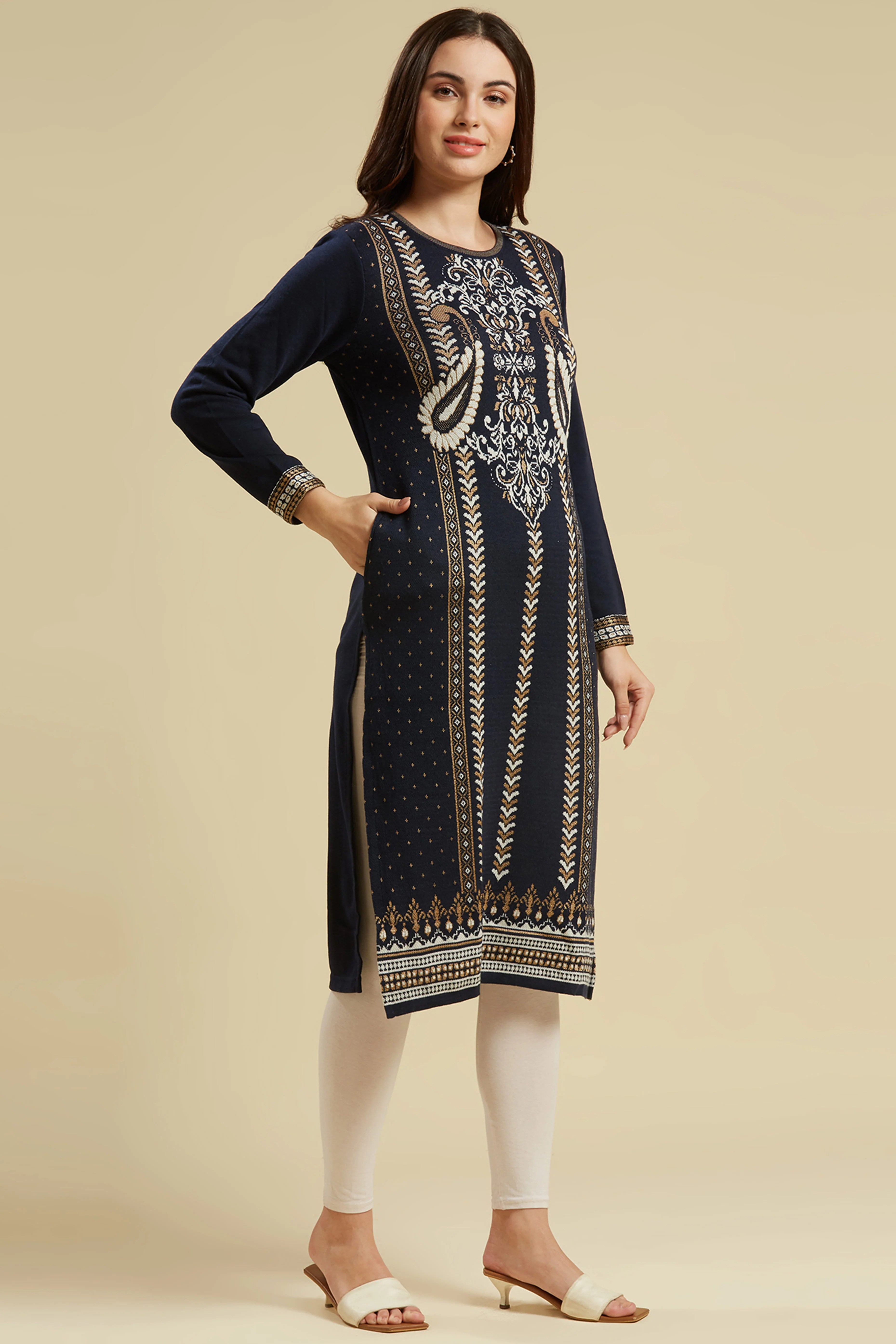 Navy Blue Woolen Straight Kurti - Image 5