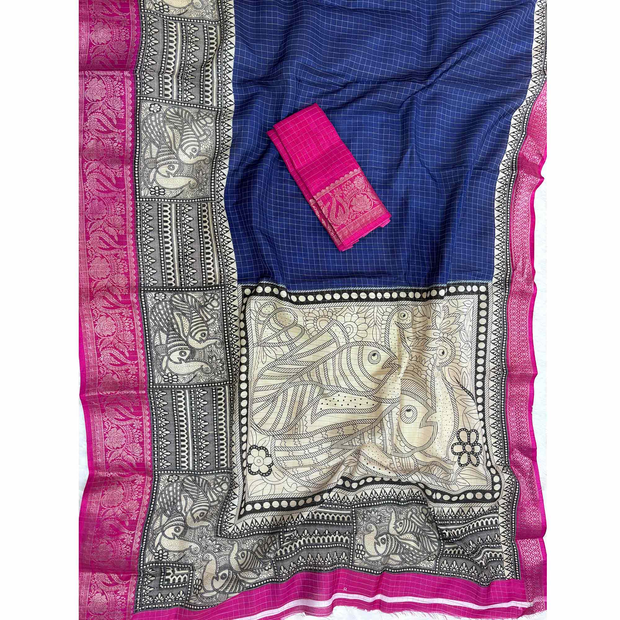 Navy Blue Zari Woven Dola Silk Saree - Image 3