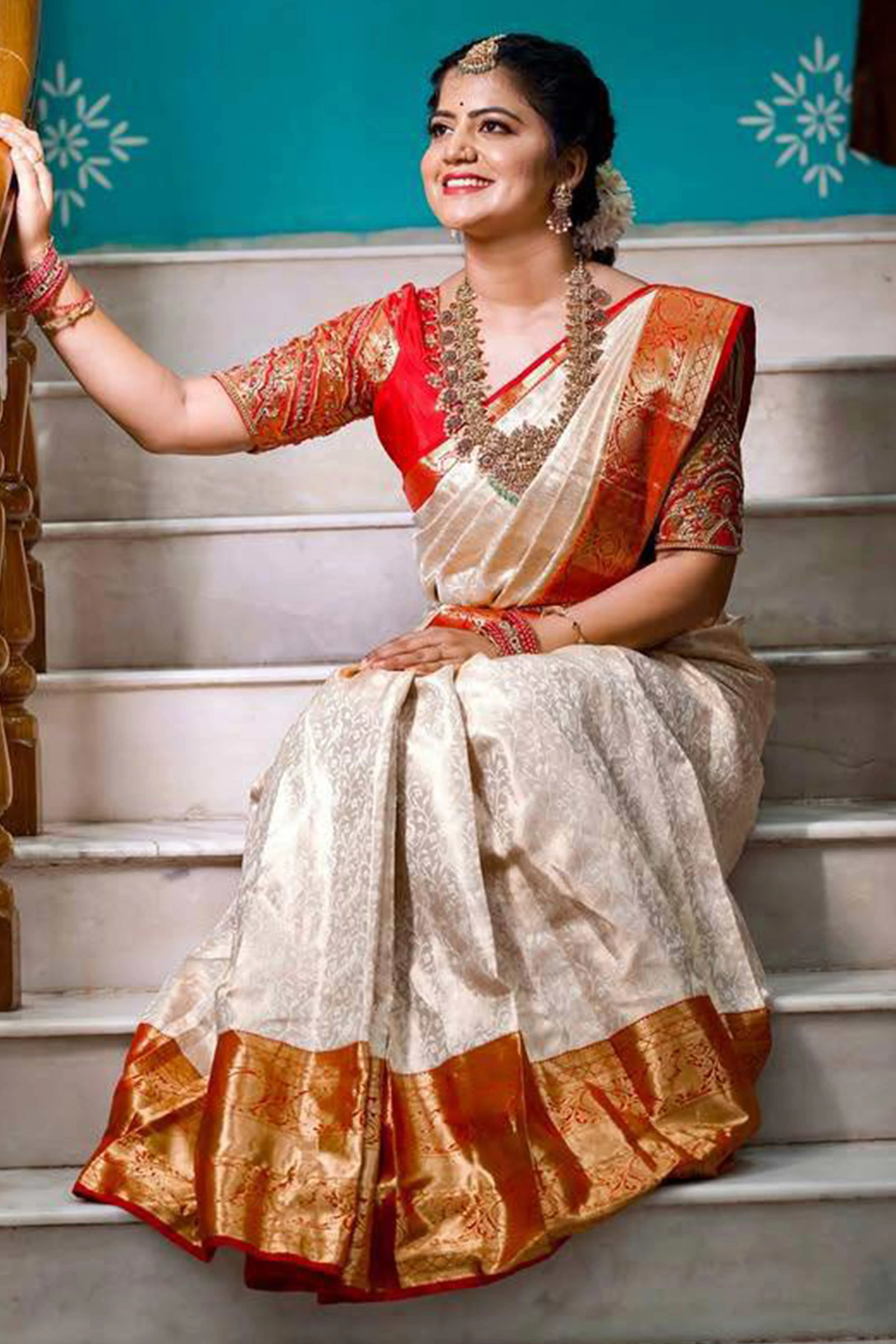 Off-White Banarasi Silk Saree With Delicate Zari Weaving For A Graceful Look - Image 9