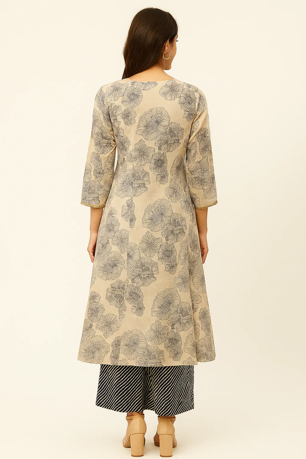 Off White Floral Printed Anarkali Suit in Premium Pure Cotton Fabric - Image 3