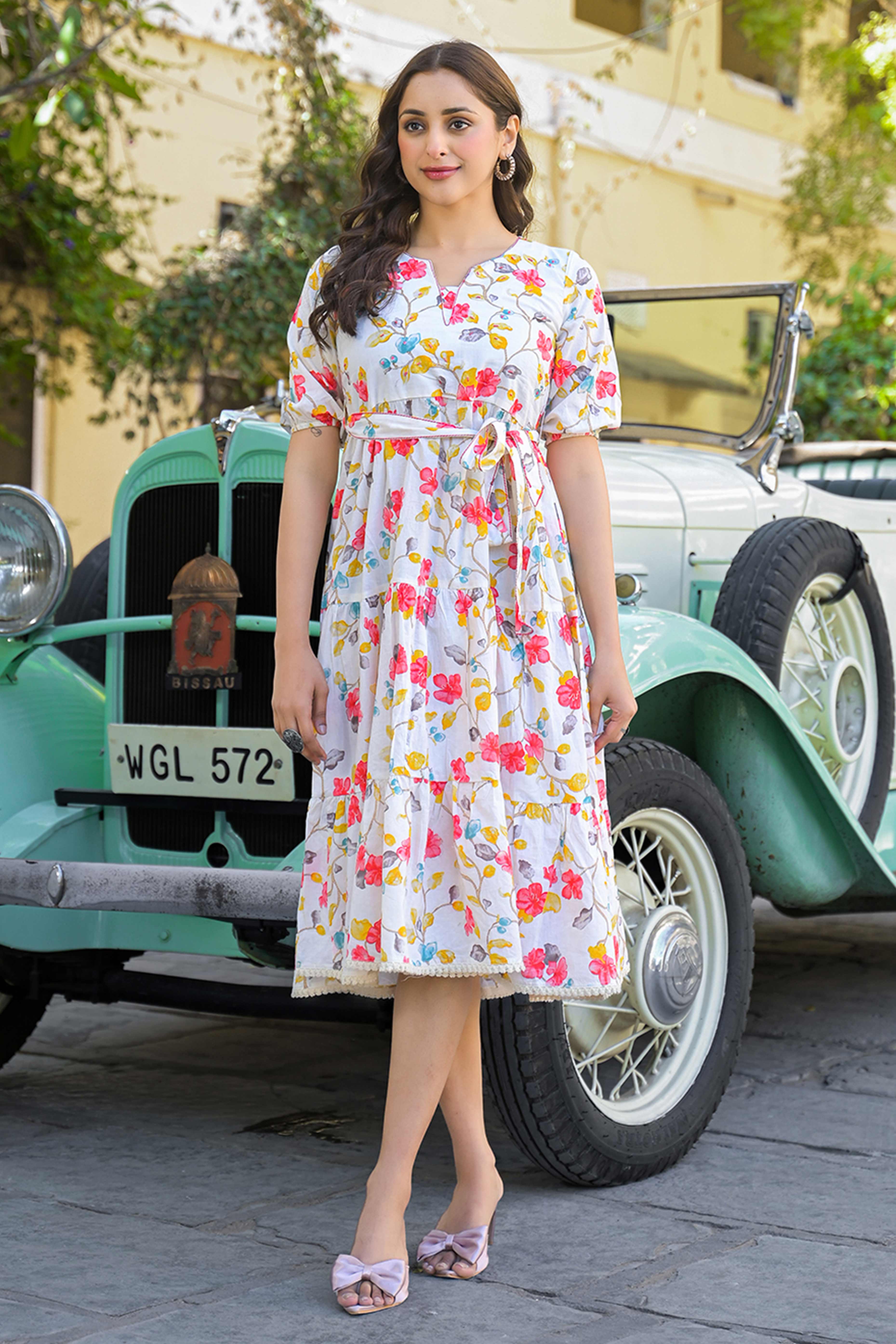 Pink Floral Printed Pure Cotton Maxi Dress - Image 3