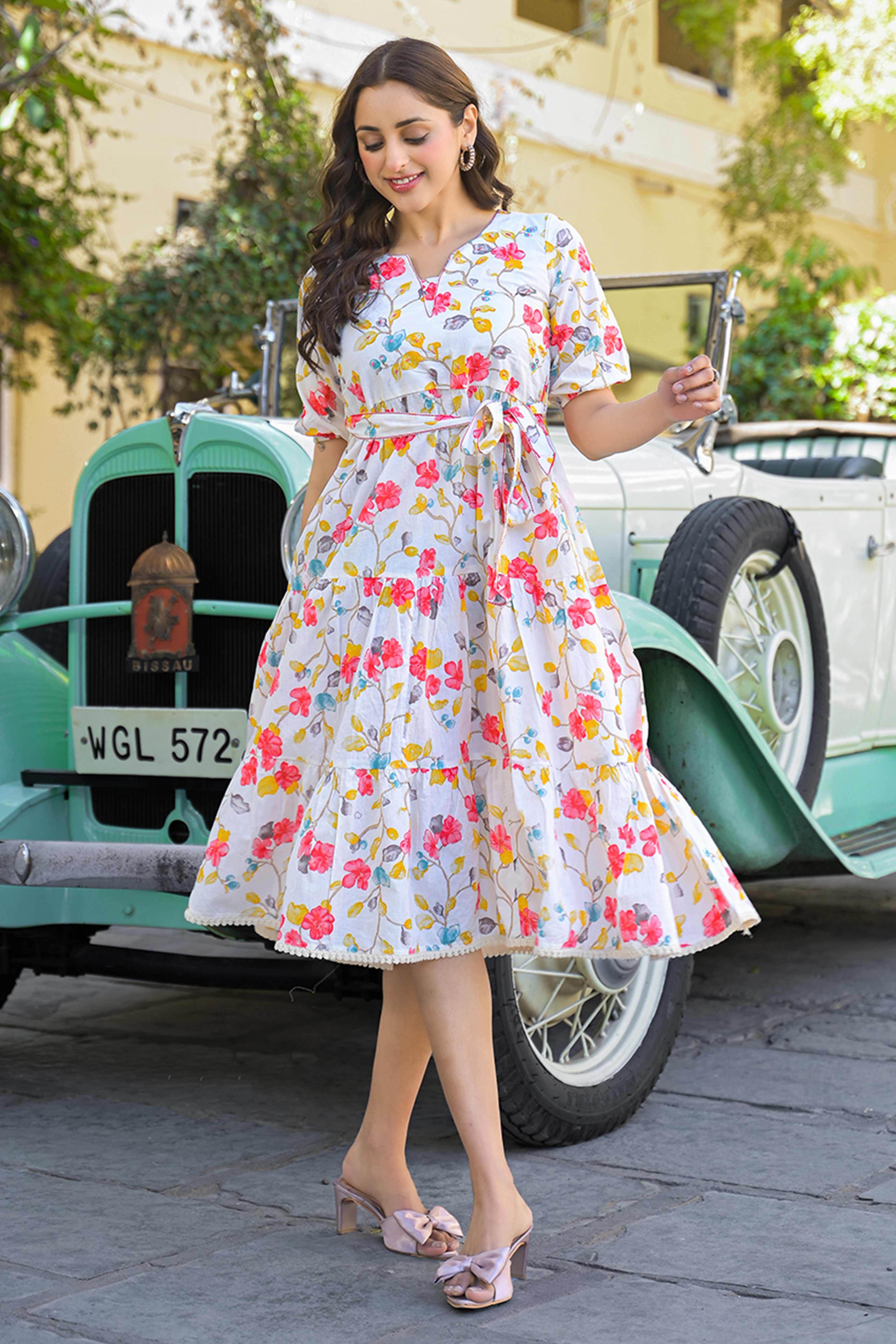 Pink Floral Printed Pure Cotton Maxi Dress - Image 4