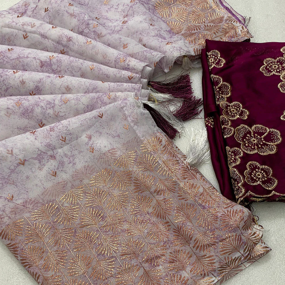 Off White Foil Printed Georgette Saree - Image 2