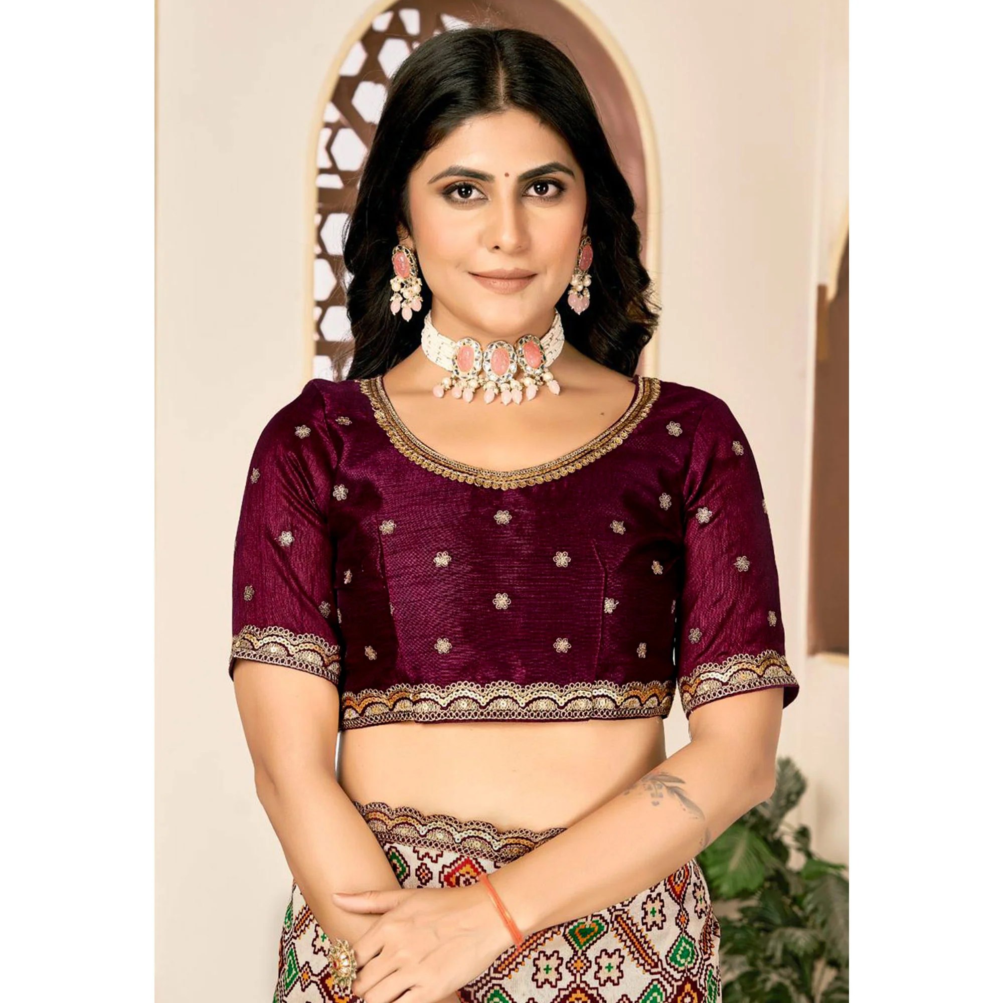Off White Printed Patola Tussar Silk Saree - Image 7